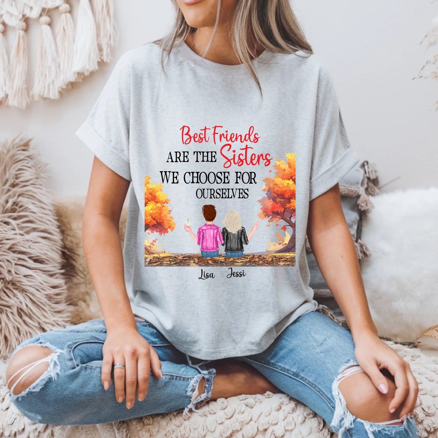 Custom Thanksgiving BFF Shirt – “Sisters by Heart” Personalized Fall Tee Hoodie, Sweatshirt | InkThreadWorks.com (Image 2)