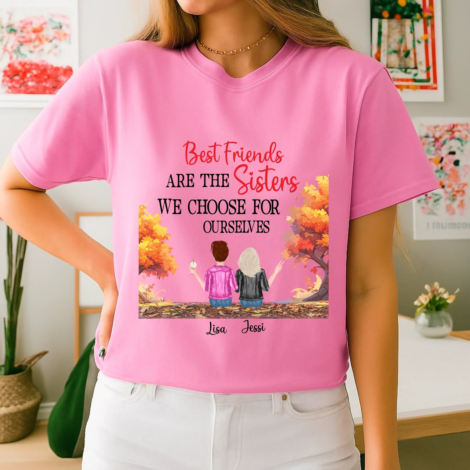 Custom Thanksgiving BFF Shirt – “Sisters by Heart” Personalized Fall Tee Hoodie, Sweatshirt | InkThreadWorks.com (Image 3)