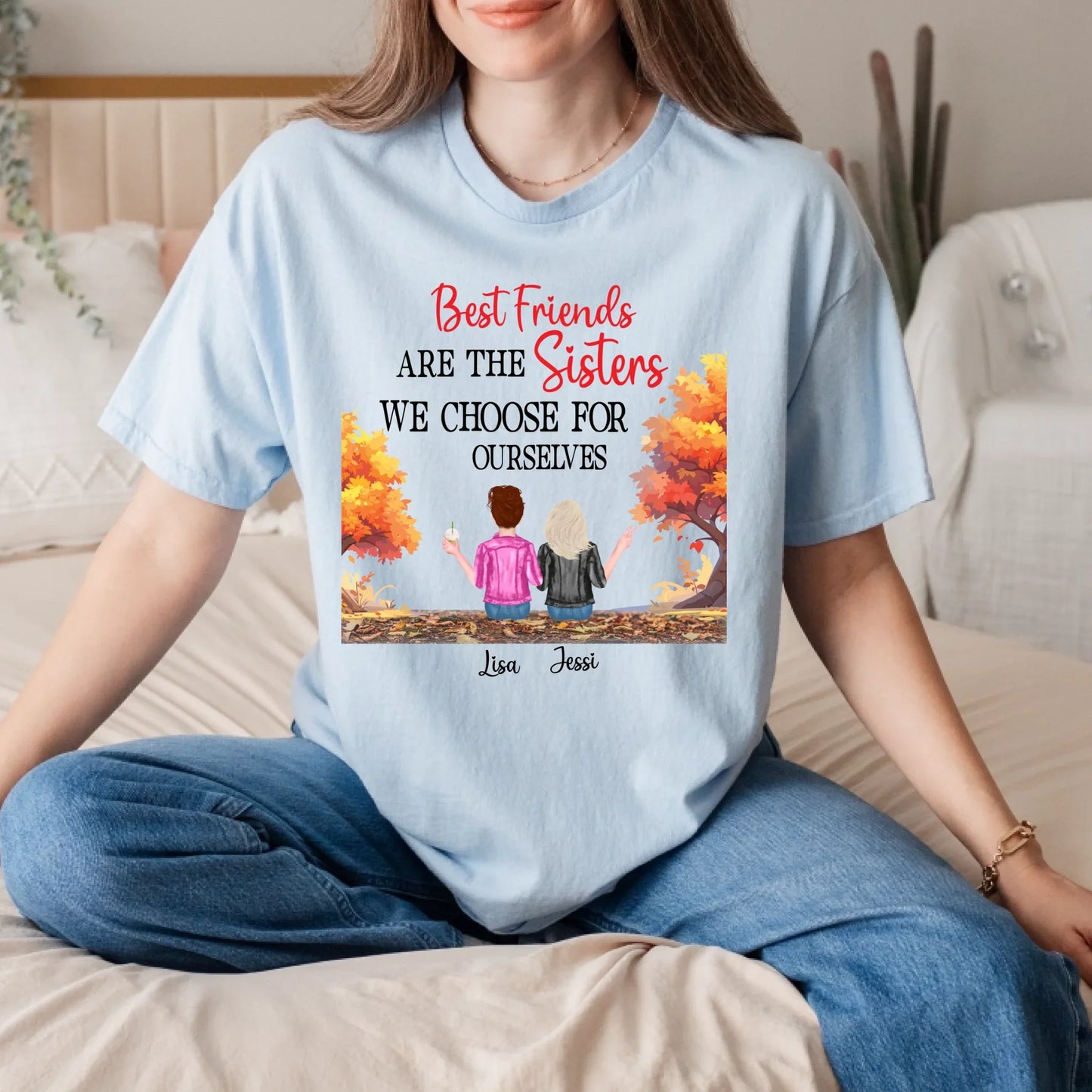 Custom Thanksgiving BFF Shirt – “Sisters by Heart” Personalized Fall Tee Hoodie, Sweatshirt | InkThreadWorks.com (Image 4)