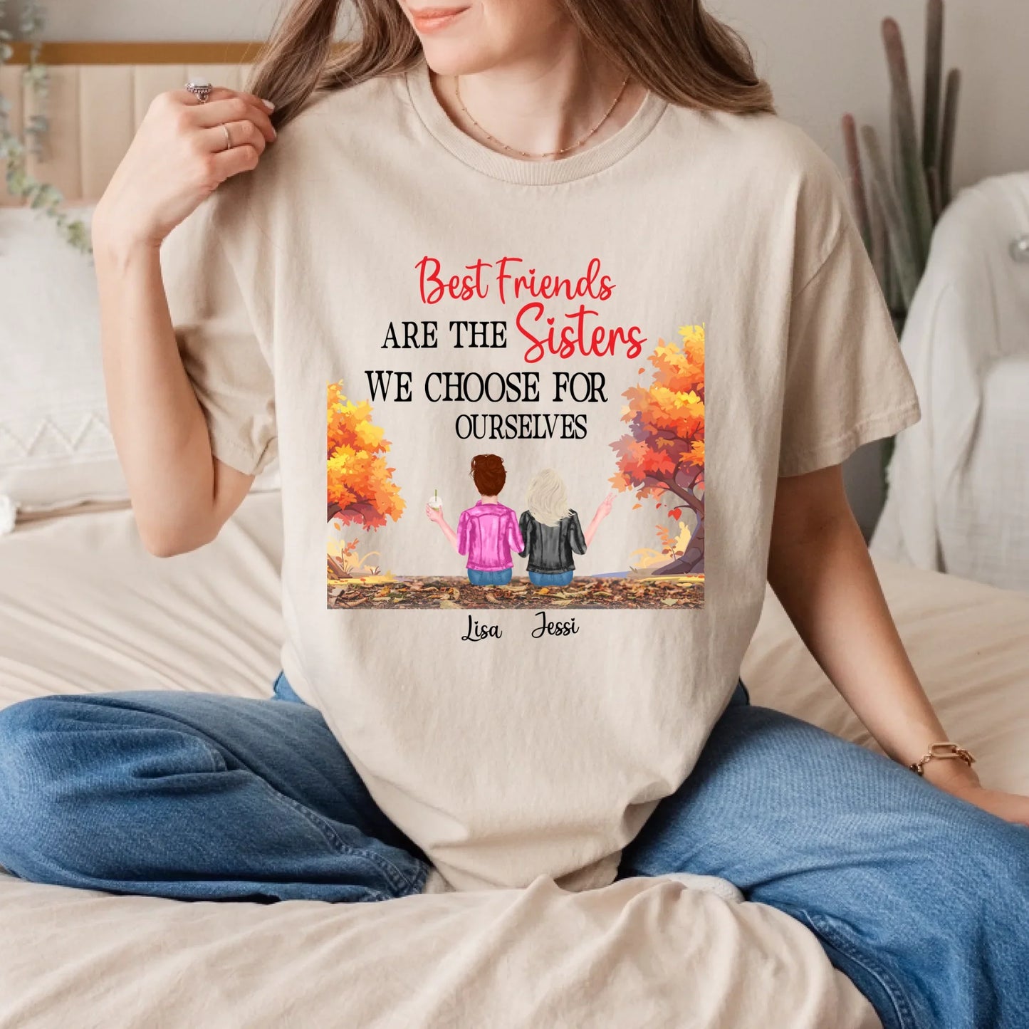 Custom Thanksgiving BFF Shirt – “Sisters by Heart” Personalized Fall Tee Hoodie, Sweatshirt | InkThreadWorks.com (Image 5)