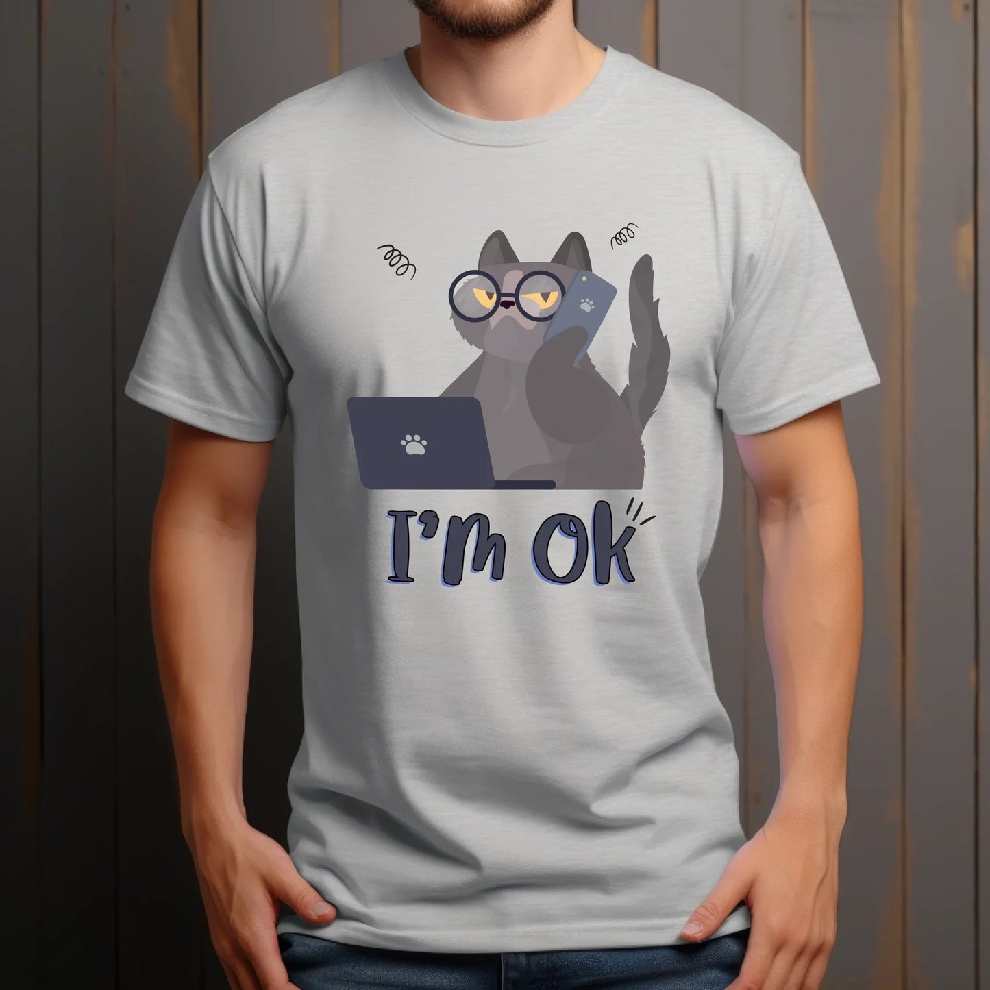 Funny Cat T-Shirt – I’m OK Graphic Tee – Cute Stress Relatable Shirt for Cat Lovers Hoodie, Sweatshirt (Image 5)