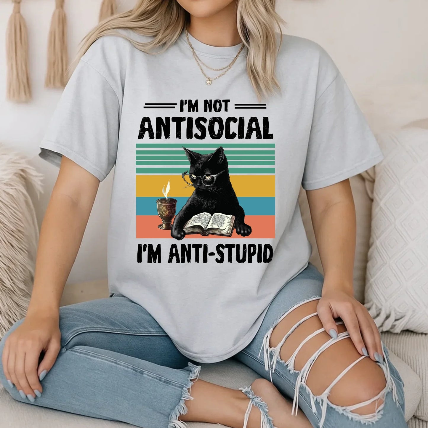 Funny Cat T-Shirt – I’m Not Antisocial I’m Anti-Stupid – Sarcastic Graphic Tee for Women & Men Hoodie, Sweatshirt (Image 4)