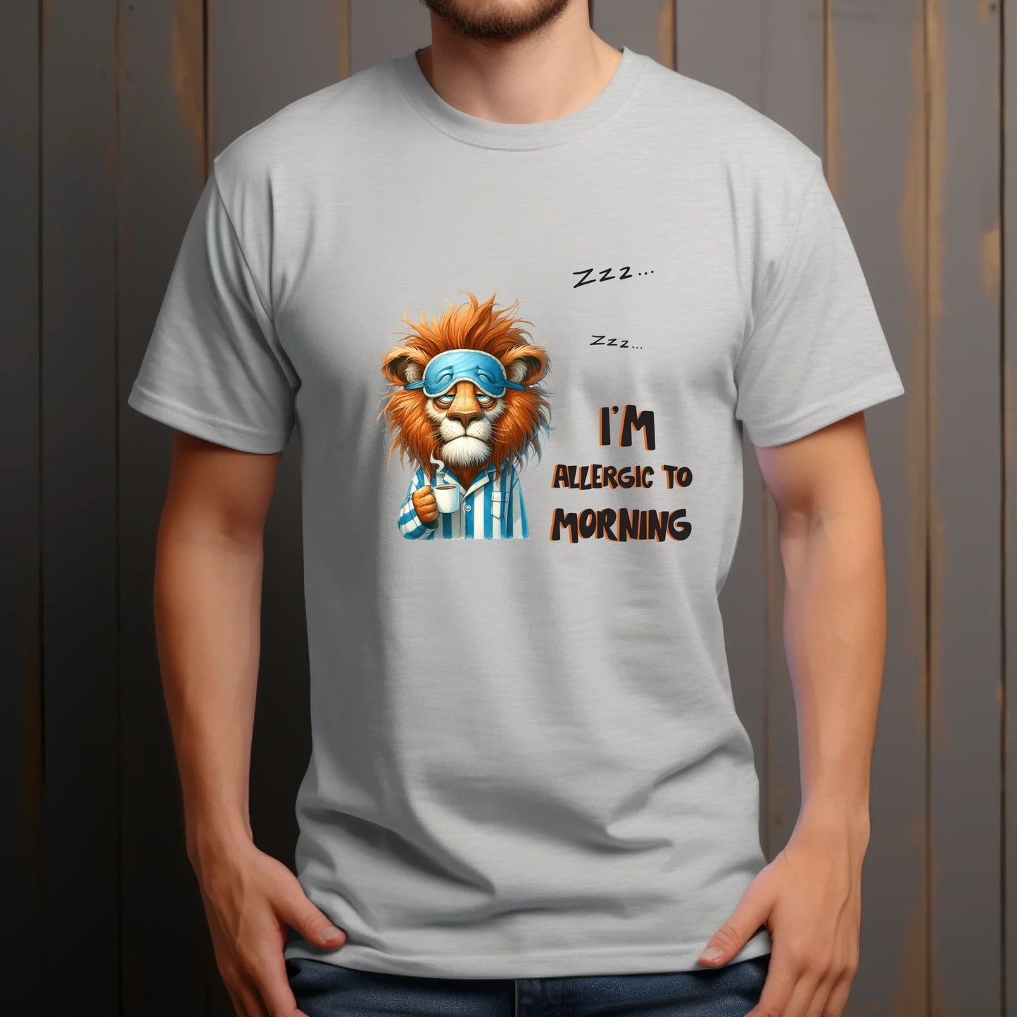 Funny Animals T-Shirt – I’m Allergic to Morning – Sleeping Animals Coffee Graphic Tee for Men & Women Hoodie,... (Image 3)