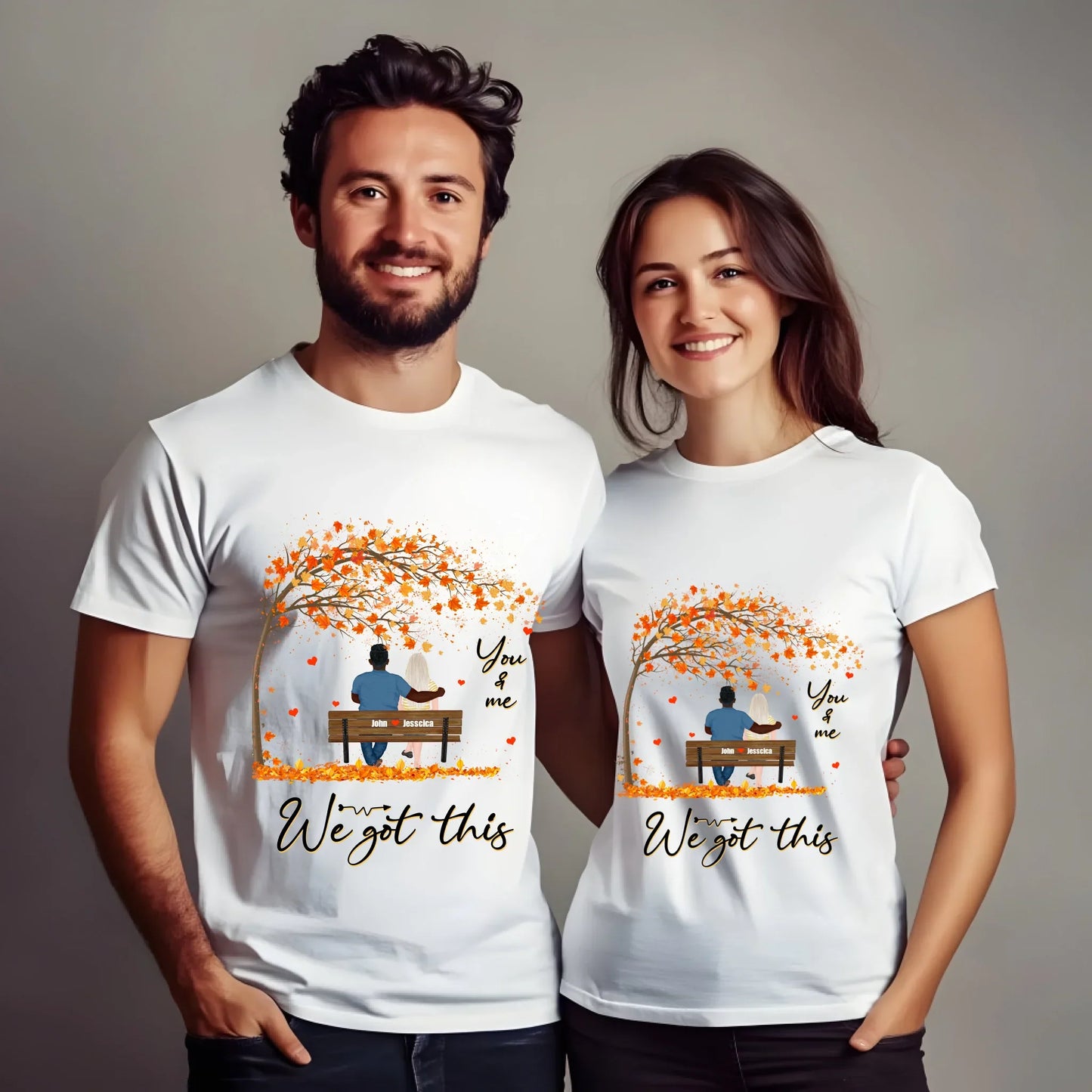 Personalized Couple Fall Shirt – Custom Names & Characters Hoodie, Sweatshirt | InkThreadWorks.com (Image 1)