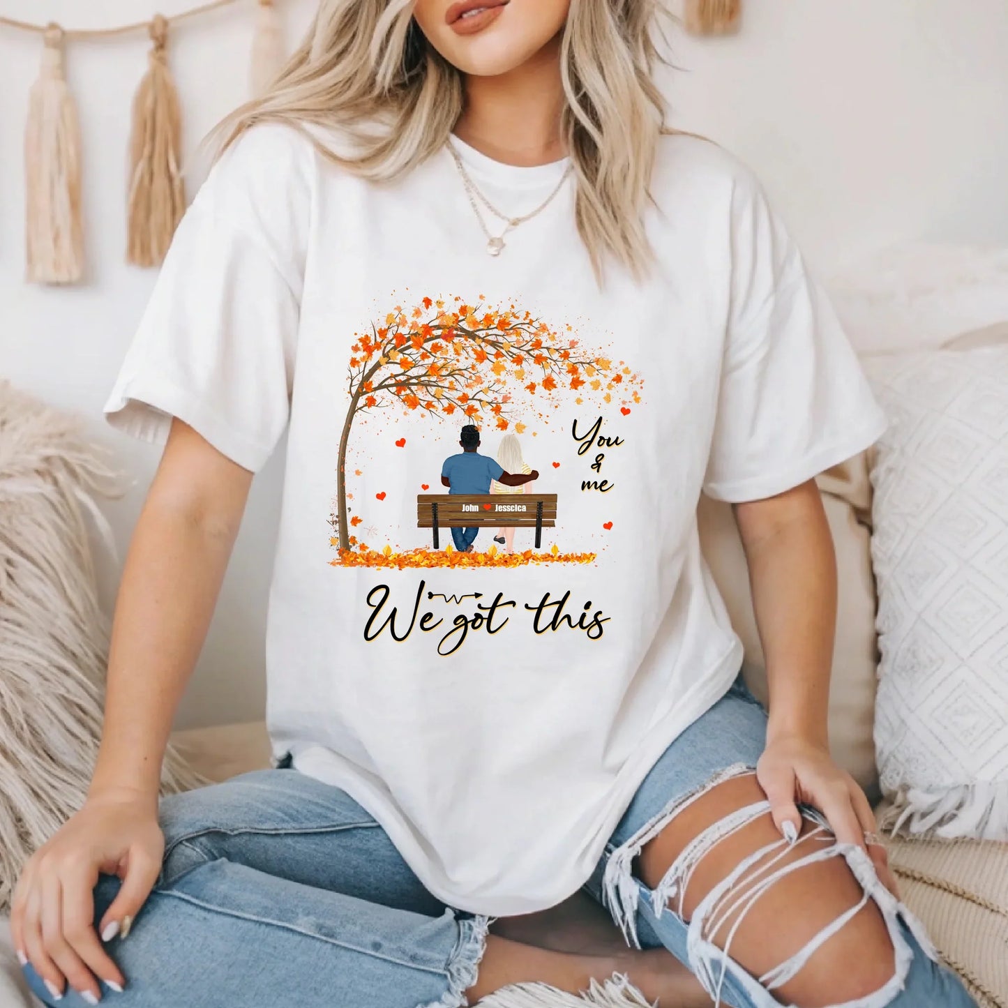 Personalized Couple Fall Shirt – Custom Names & Characters Hoodie, Sweatshirt | InkThreadWorks.com (Image 2)