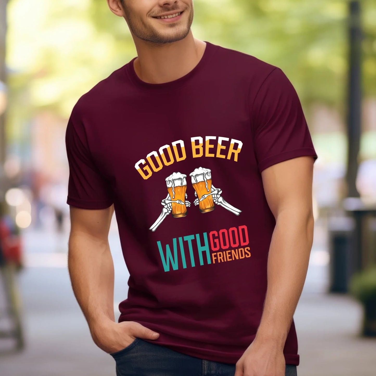Good Beer With Good Friends T-Shirt – Customizable Skeleton Hand Beer Glass Tee for Men & Women Hoodie, Sweatshirt (Image 5)