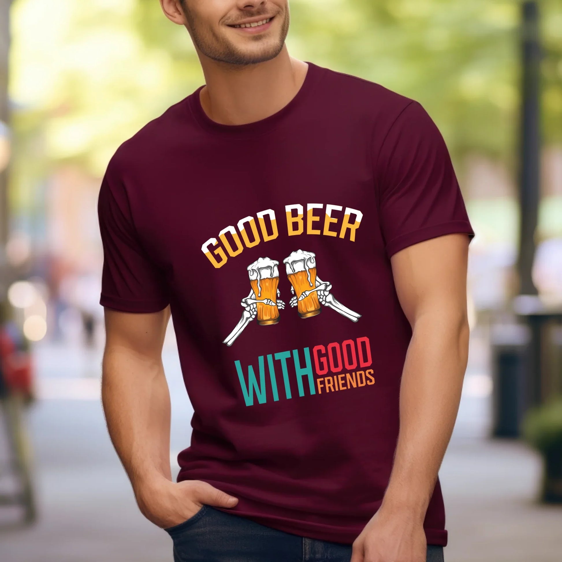 Good Beer With Good Friends T-Shirt – Customizable Skeleton Hand Beer Glass Tee for Men & Women Hoodie, Sweatshirt (Image 5)