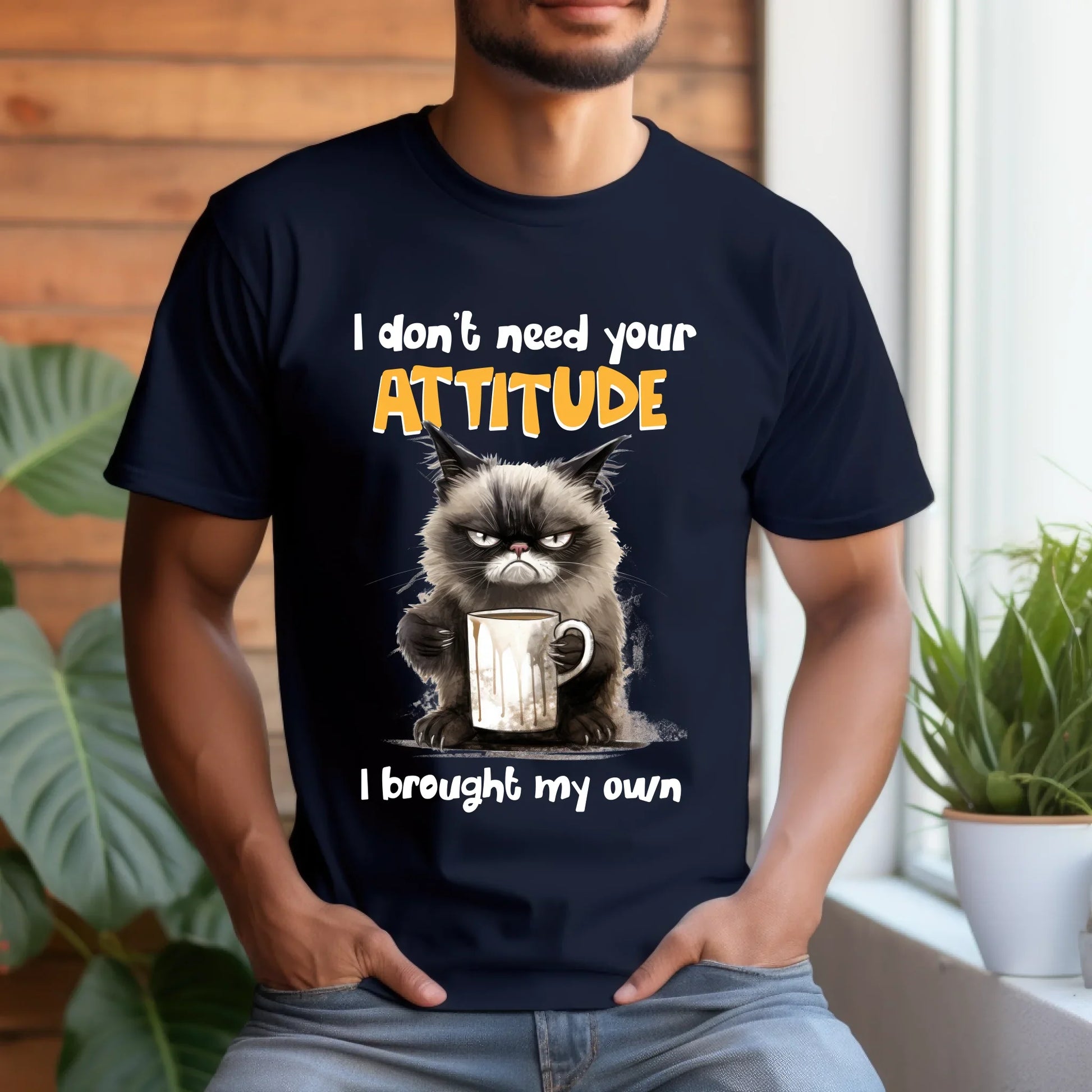 Funny Cat T-Shirt – "I Don’t Need Your Attitude, I Brought My Own" – Grumpy Cat Coffee Tee Hoodie, Sweatshirt (Image 2)