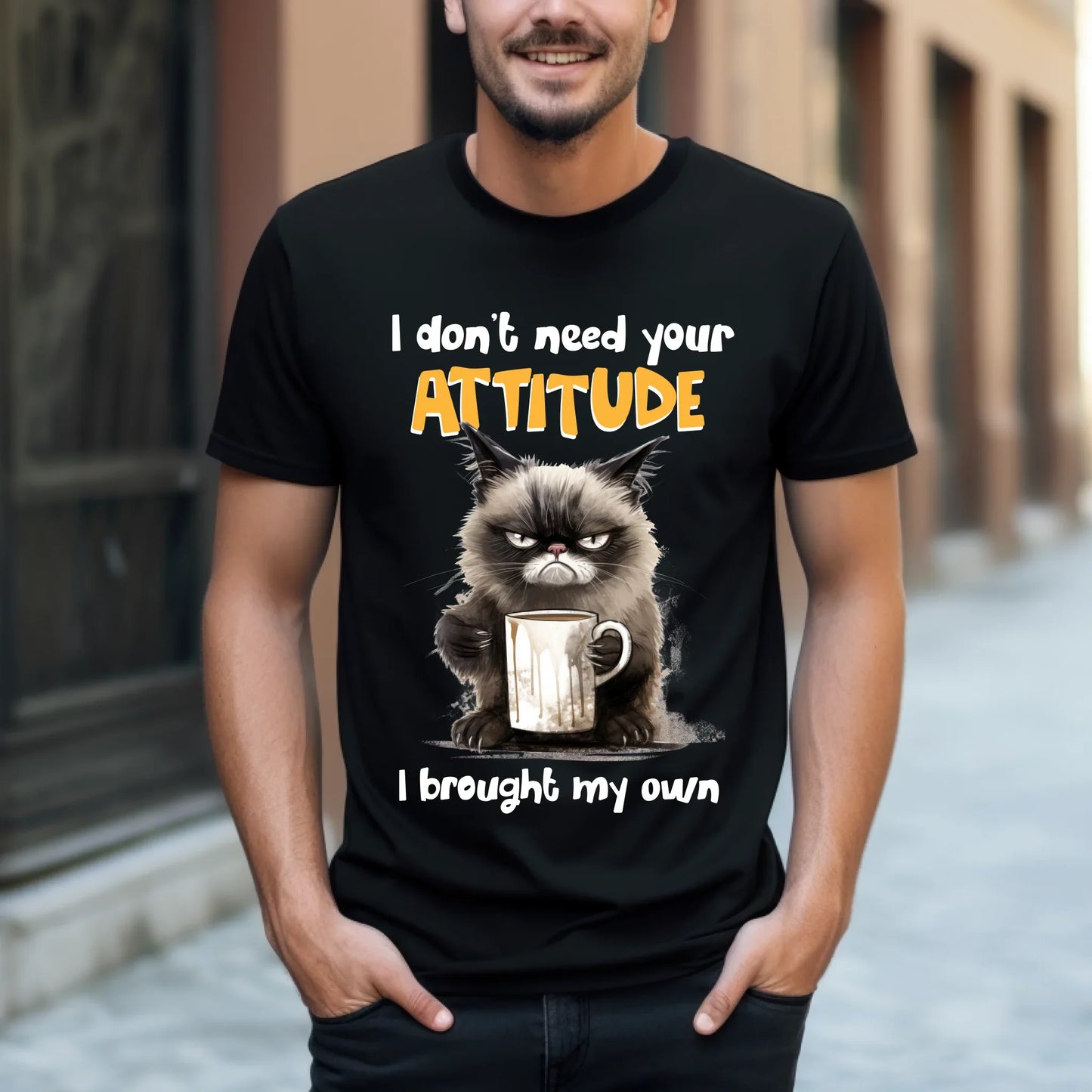 Funny Cat T-Shirt – "I Don’t Need Your Attitude, I Brought My Own" – Grumpy Cat Coffee Tee Hoodie, Sweatshirt (Image 4)