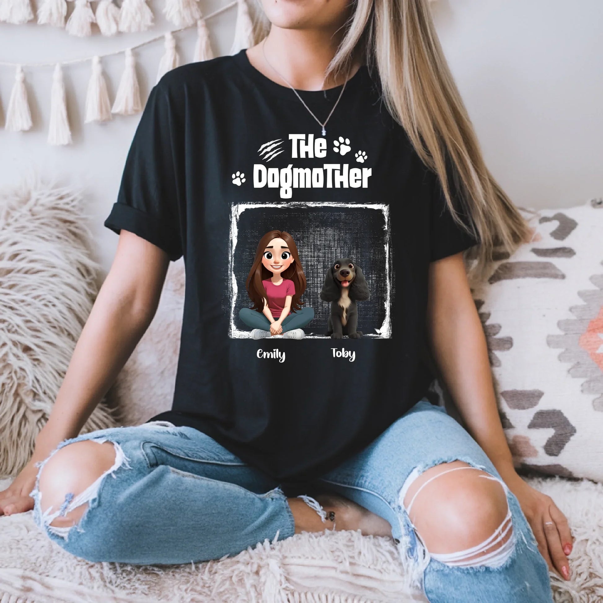 Custom Dogmother T-Shirt – Personalized Dog Mom Tee with Characters & Dog Breeds Hoodie, Sweatshirt (Image 1)
