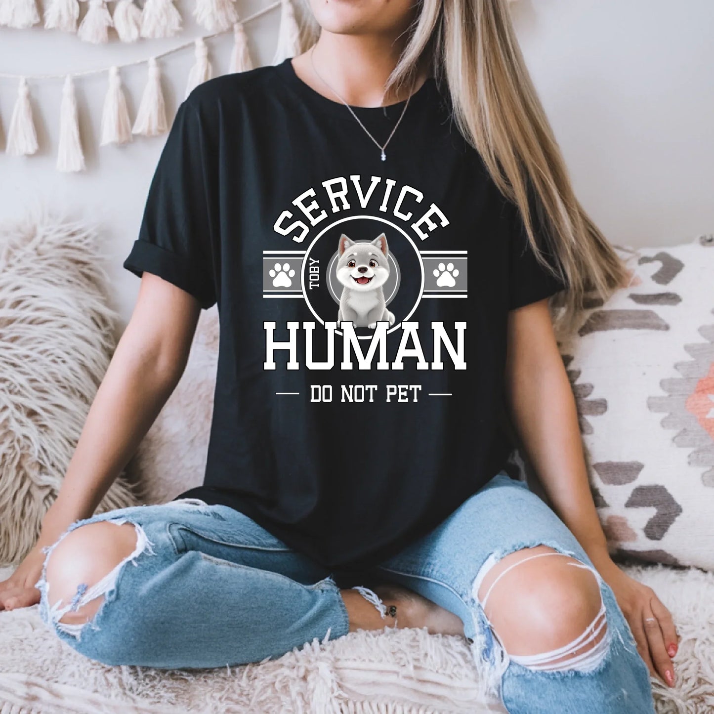 Custom Dog Service Human T-Shirt – Funny Pet Owner Shirt – Service Human Do Not Pet Tee (Customizable Dog... (Image 1)