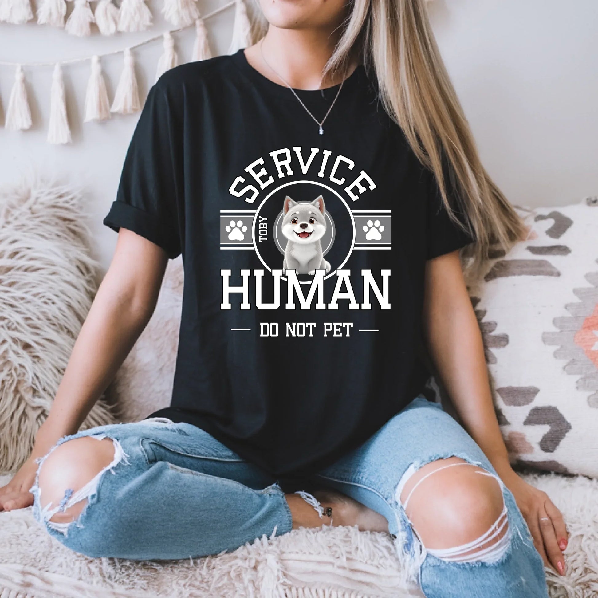 Custom Dog Service Human T-Shirt – Funny Pet Owner Shirt – Service Human Do Not Pet Tee (Customizable Dog... (Image 1)