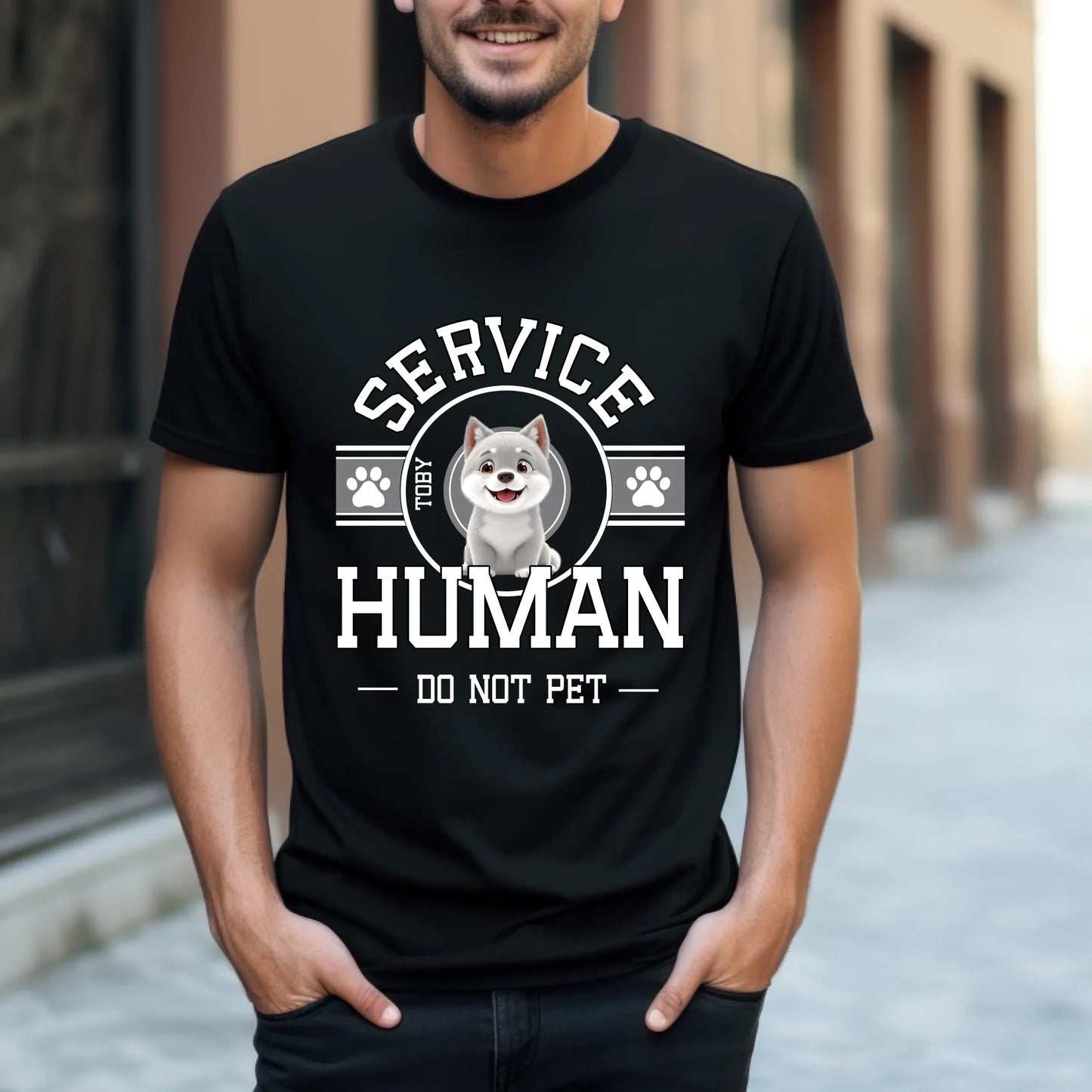 Custom Dog Service Human T-Shirt – Funny Pet Owner Shirt – Service Human Do Not Pet Tee (Customizable Dog... (Image 2)