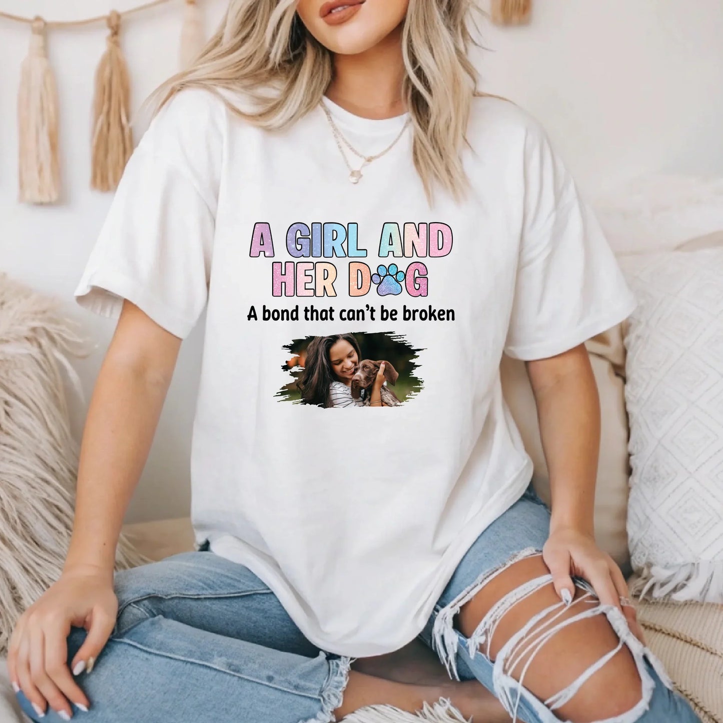Custom Photo T-Shirt – A Girl and Her Dog Personalized Shirt with Pet Picture & Name Hoodie, Sweatshirt (Image 1)