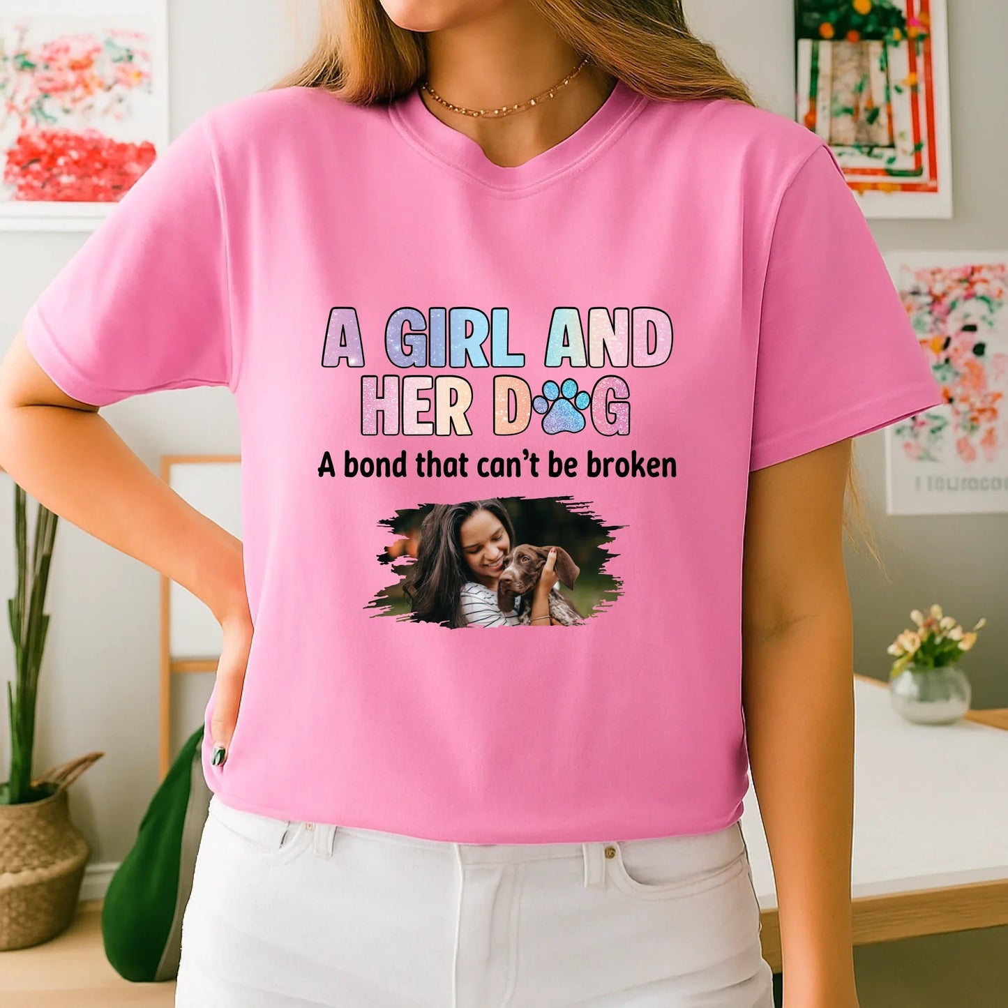 Custom Photo T-Shirt – A Girl and Her Dog Personalized Shirt with Pet Picture & Name Hoodie, Sweatshirt (Image 3)
