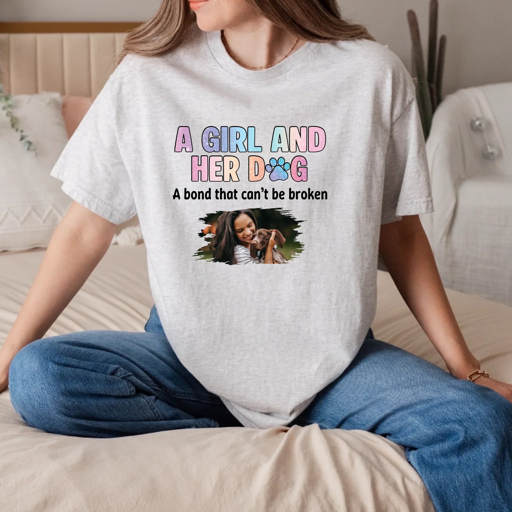 Custom Photo T-Shirt – A Girl and Her Dog Personalized Shirt with Pet Picture & Name Hoodie, Sweatshirt (Image 2)
