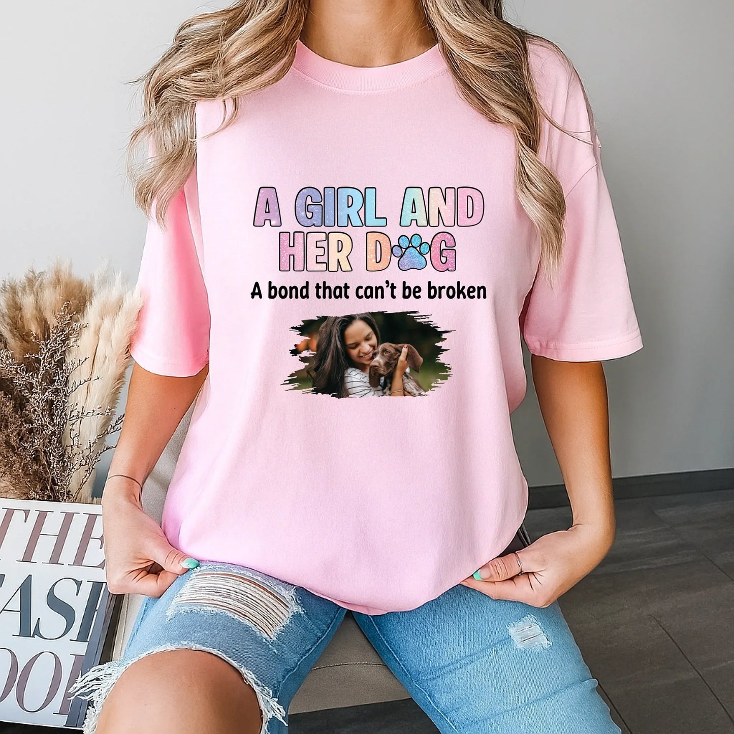 Custom Photo T-Shirt – A Girl and Her Dog Personalized Shirt with Pet Picture & Name Hoodie, Sweatshirt (Image 5)