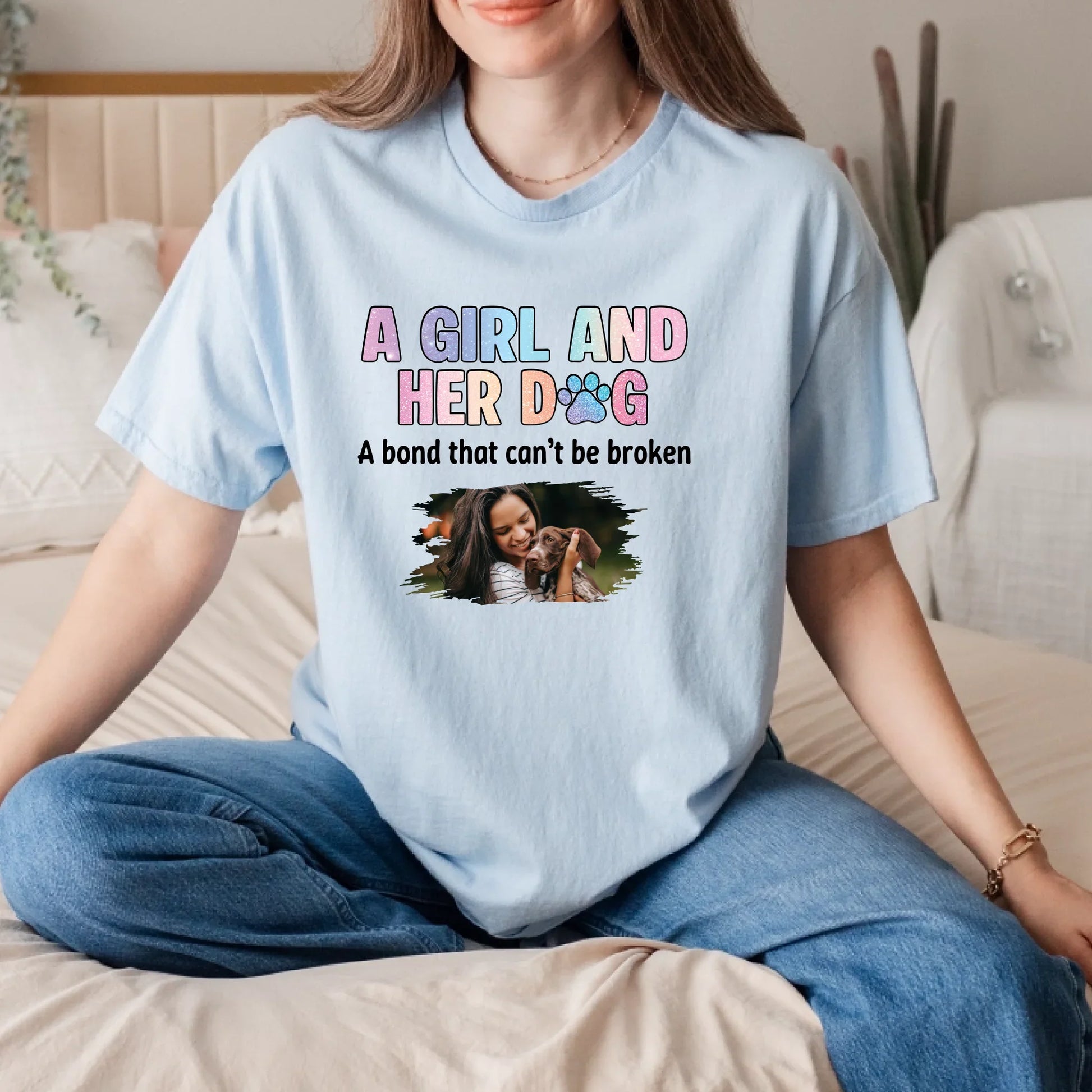 Custom Photo T-Shirt – A Girl and Her Dog Personalized Shirt with Pet Picture & Name Hoodie, Sweatshirt (Image 4)