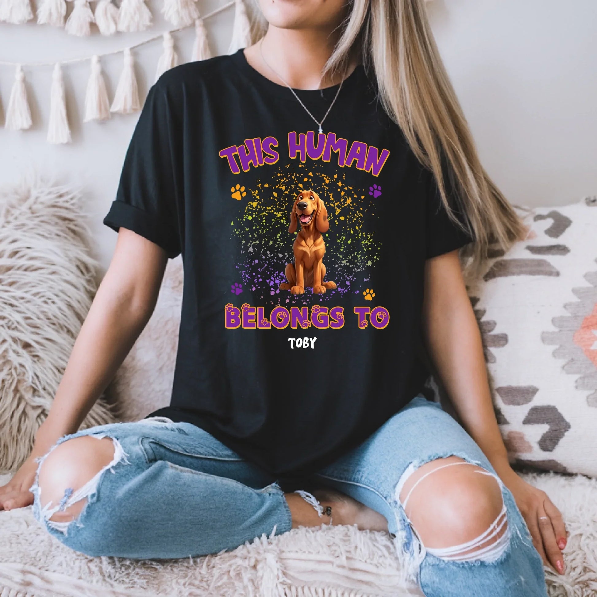Custom “This Human Belongs To” Dog T-Shirt – Personalized Pet Lover Tee with Dog Breed & Name Hoodie, Sweatshirt (Image 1)