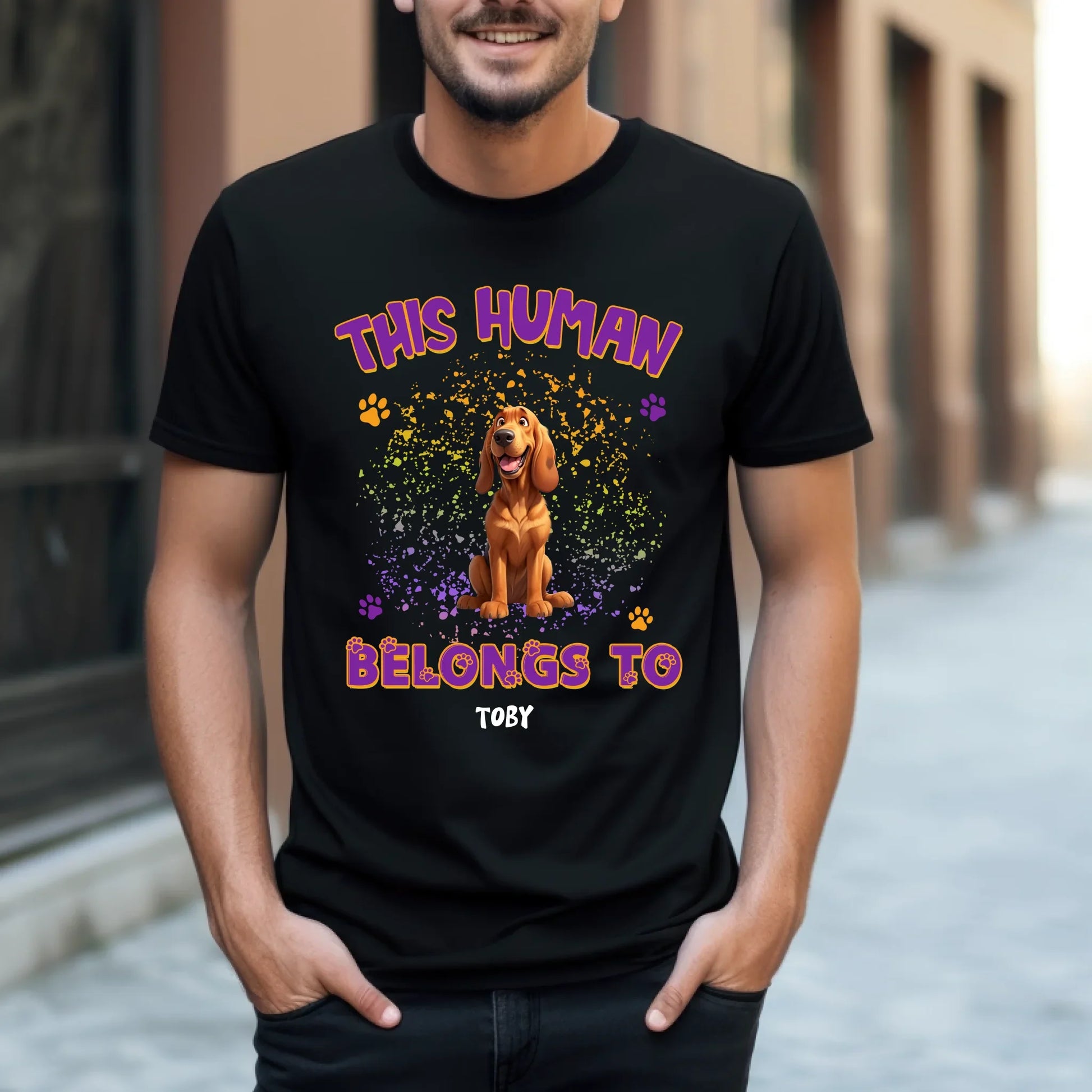 Custom “This Human Belongs To” Dog T-Shirt – Personalized Pet Lover Tee with Dog Breed & Name Hoodie, Sweatshirt (Image 2)