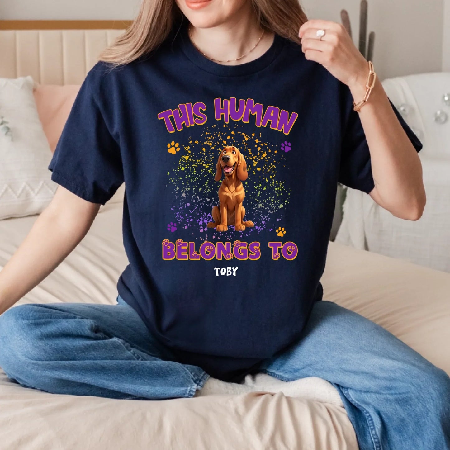 Custom “This Human Belongs To” Dog T-Shirt – Personalized Pet Lover Tee with Dog Breed & Name Hoodie, Sweatshirt (Image 4)