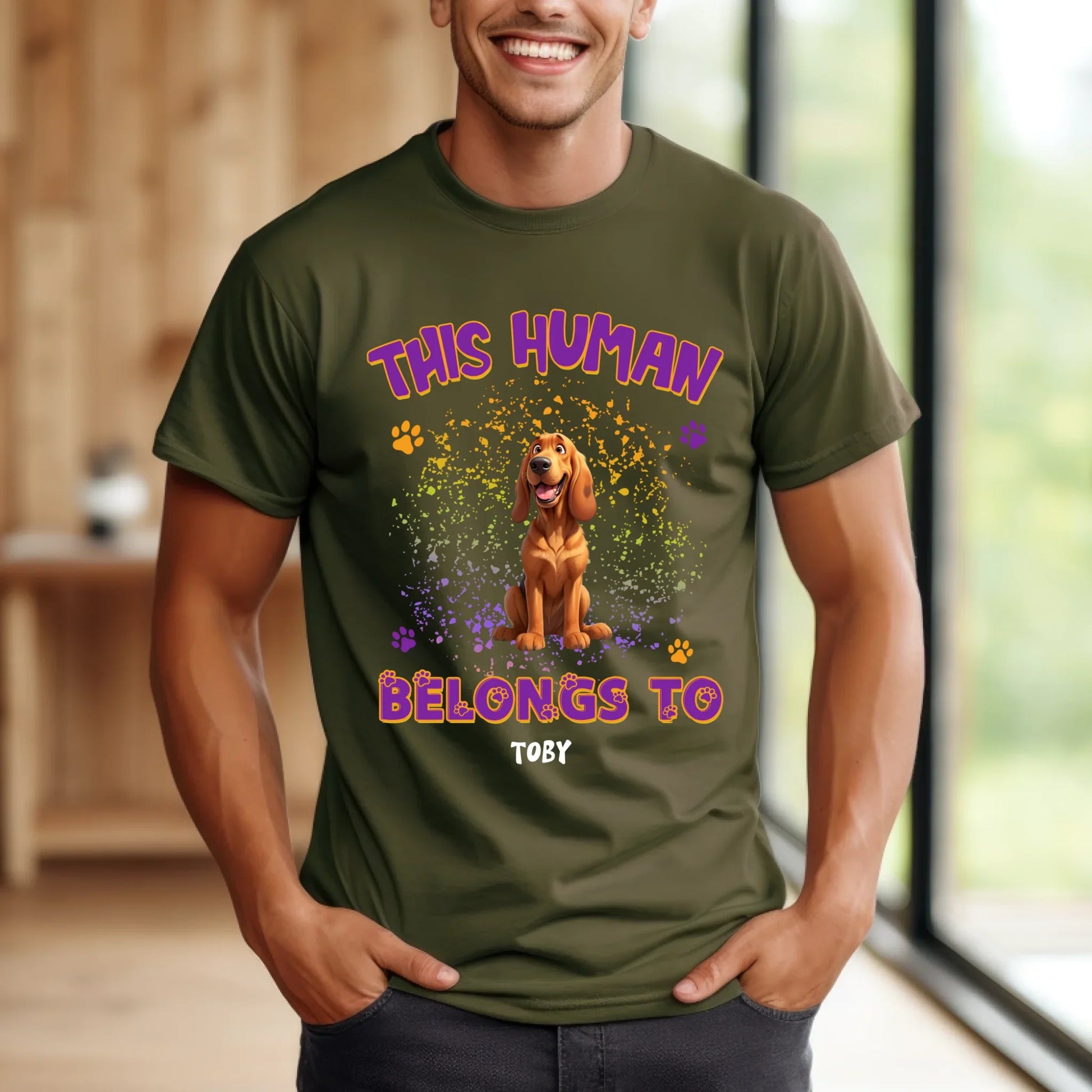 Custom “This Human Belongs To” Dog T-Shirt – Personalized Pet Lover Tee with Dog Breed & Name Hoodie, Sweatshirt (Image 5)