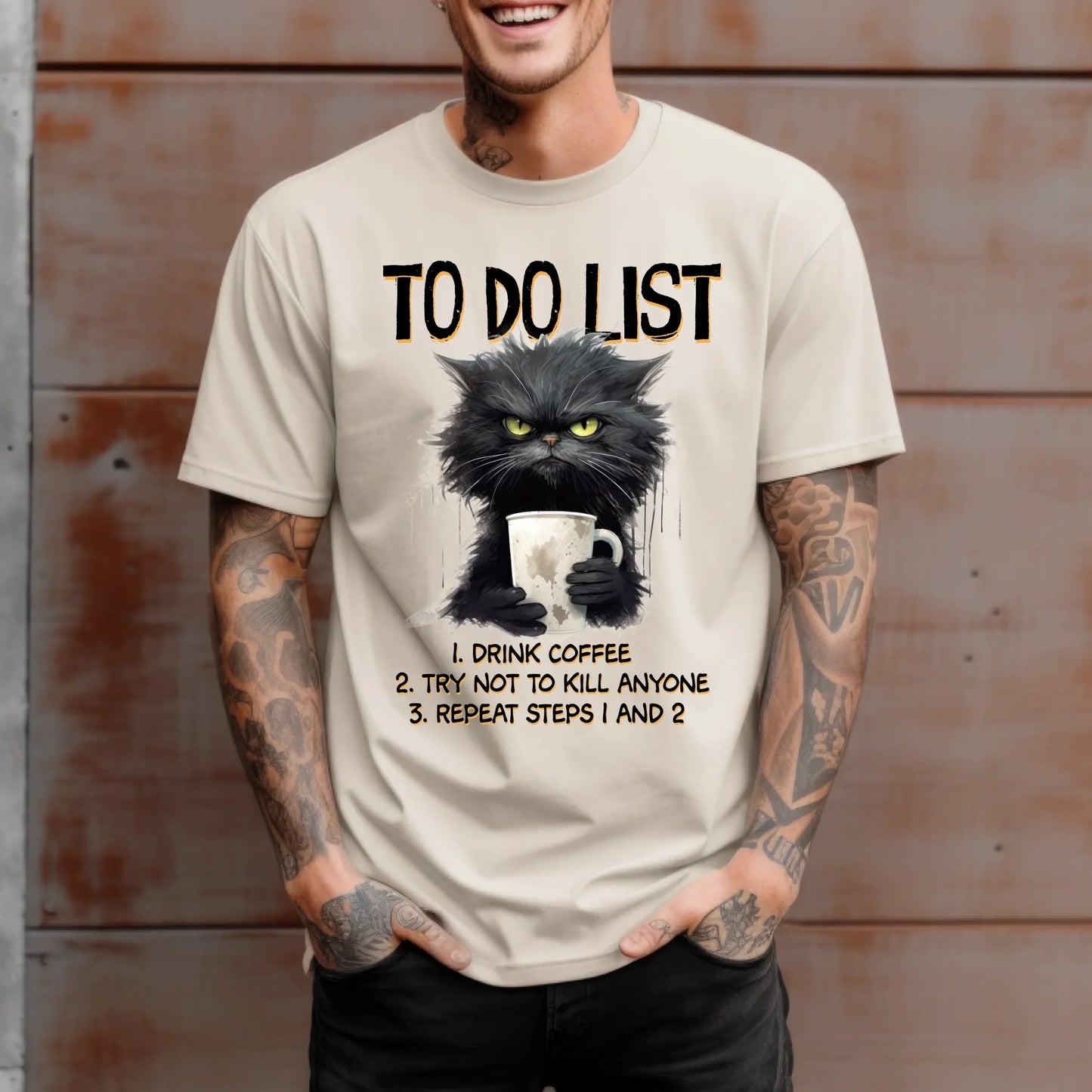 Funny Cat Coffee Shirt – “To Do List” Sarcastic Graphic Tee Unisex Hoodie, Sweatshirt | InkThreadWorks.com (Image 4)