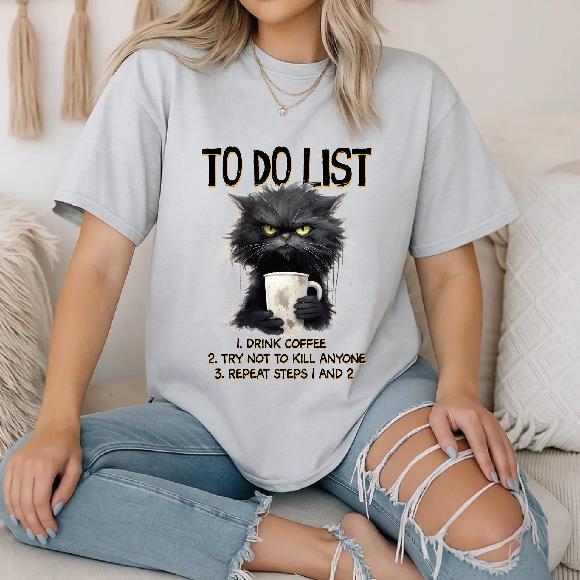 Funny Cat Coffee Shirt – “To Do List” Sarcastic Graphic Tee Unisex Hoodie, Sweatshirt | InkThreadWorks.com (Image 5)