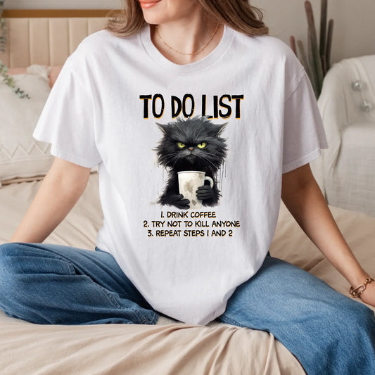 Funny Cat Coffee Shirt – “To Do List” Sarcastic Graphic Tee Unisex Hoodie, Sweatshirt | InkThreadWorks.com (Image 1)