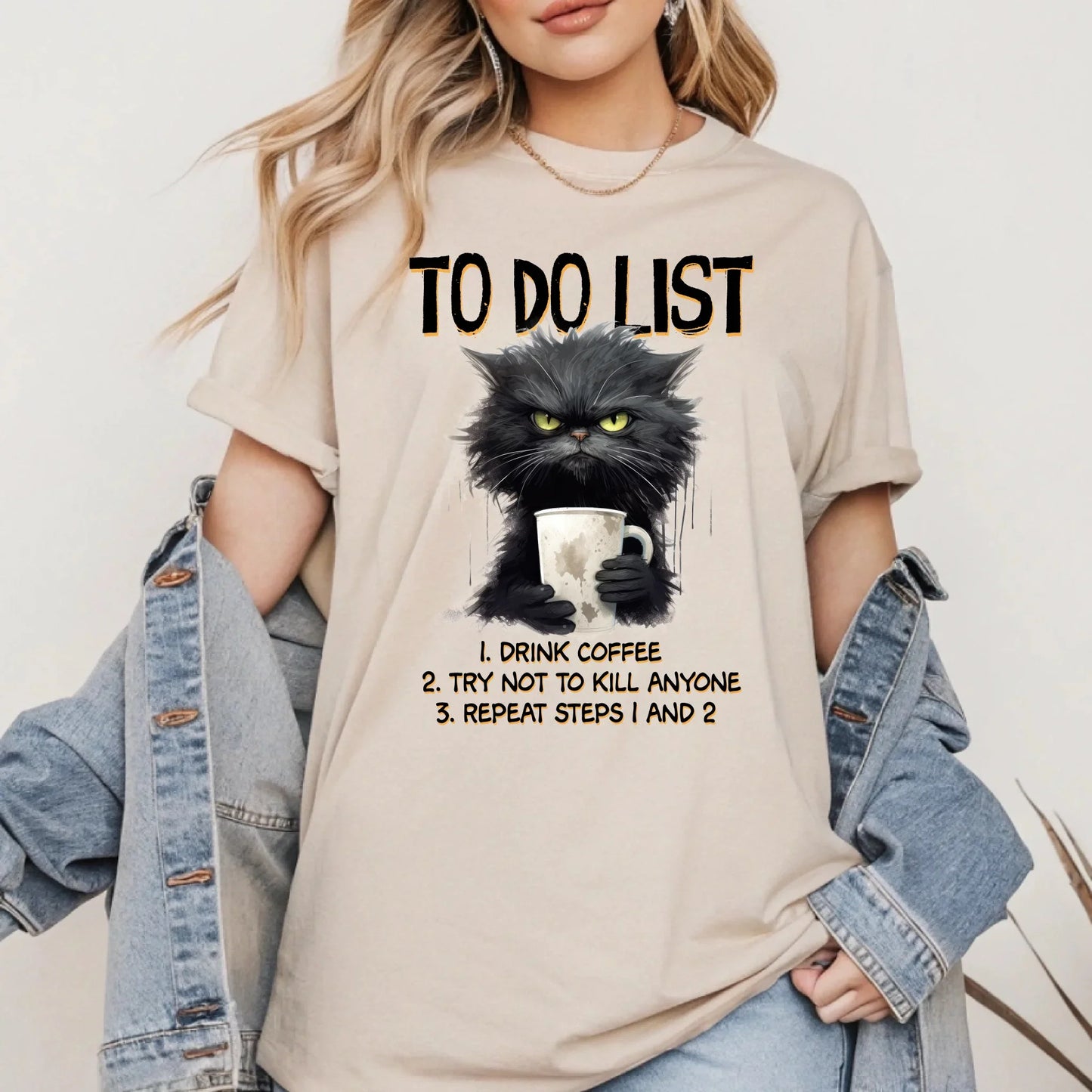 Funny Cat Coffee Shirt – “To Do List” Sarcastic Graphic Tee Unisex Hoodie, Sweatshirt | InkThreadWorks.com (Image 3)
