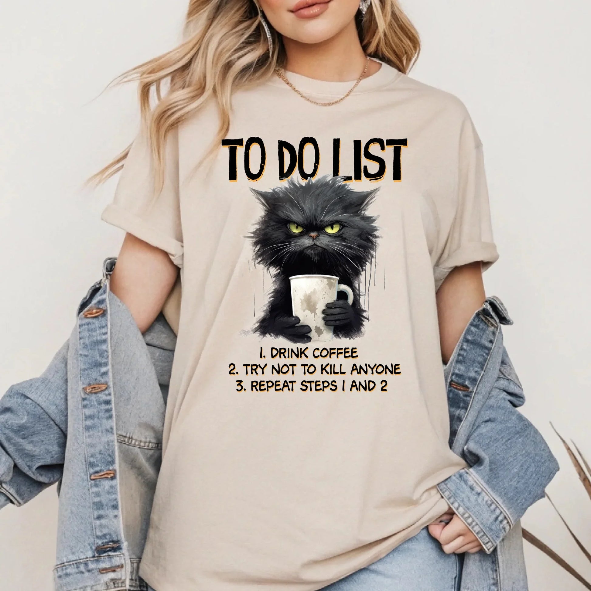 Funny Cat Coffee Shirt – “To Do List” Sarcastic Graphic Tee Unisex Hoodie, Sweatshirt | InkThreadWorks.com (Image 3)