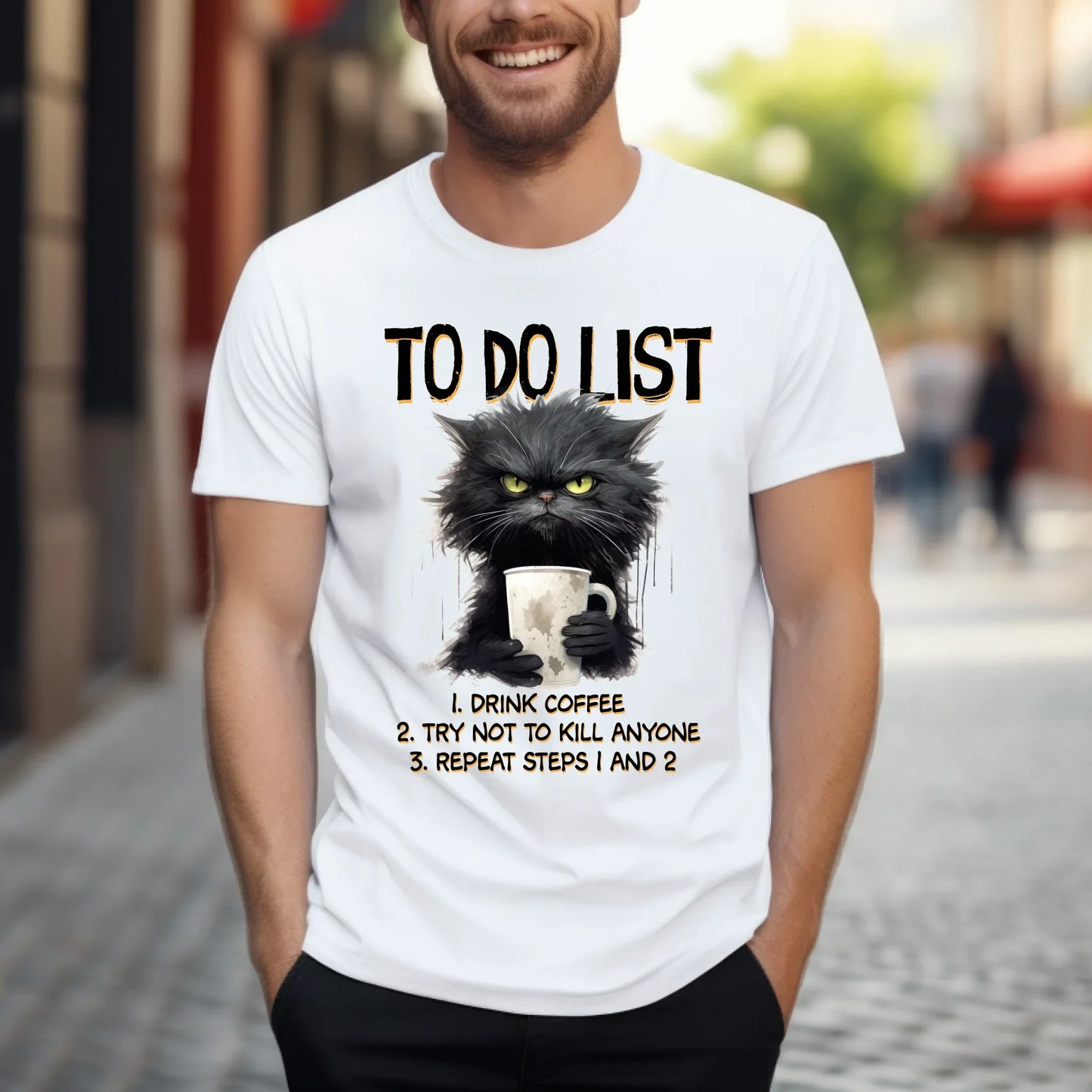 Funny Cat Coffee Shirt – “To Do List” Sarcastic Graphic Tee Unisex Hoodie, Sweatshirt | InkThreadWorks.com (Image 2)