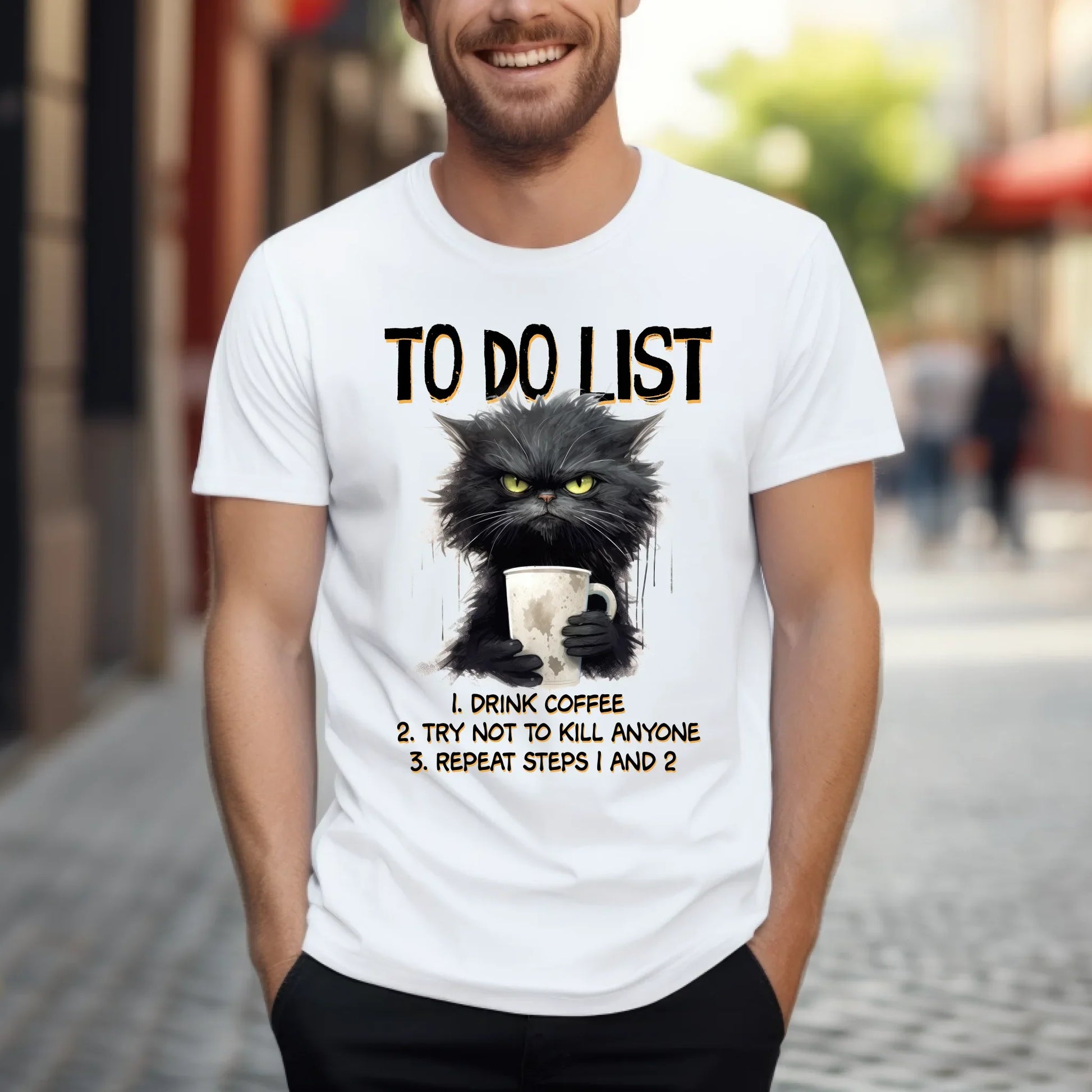 Funny Cat Coffee Shirt – “To Do List” Sarcastic Graphic Tee Unisex Hoodie, Sweatshirt | InkThreadWorks.com (Image 2)