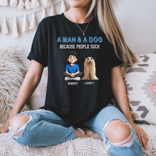 Custom “A Man & A Dog” Shirt – Personalized Characters & Names T-Shirt Hoodie, Sweatshirt | InkThreadWorks.com (Image 1)