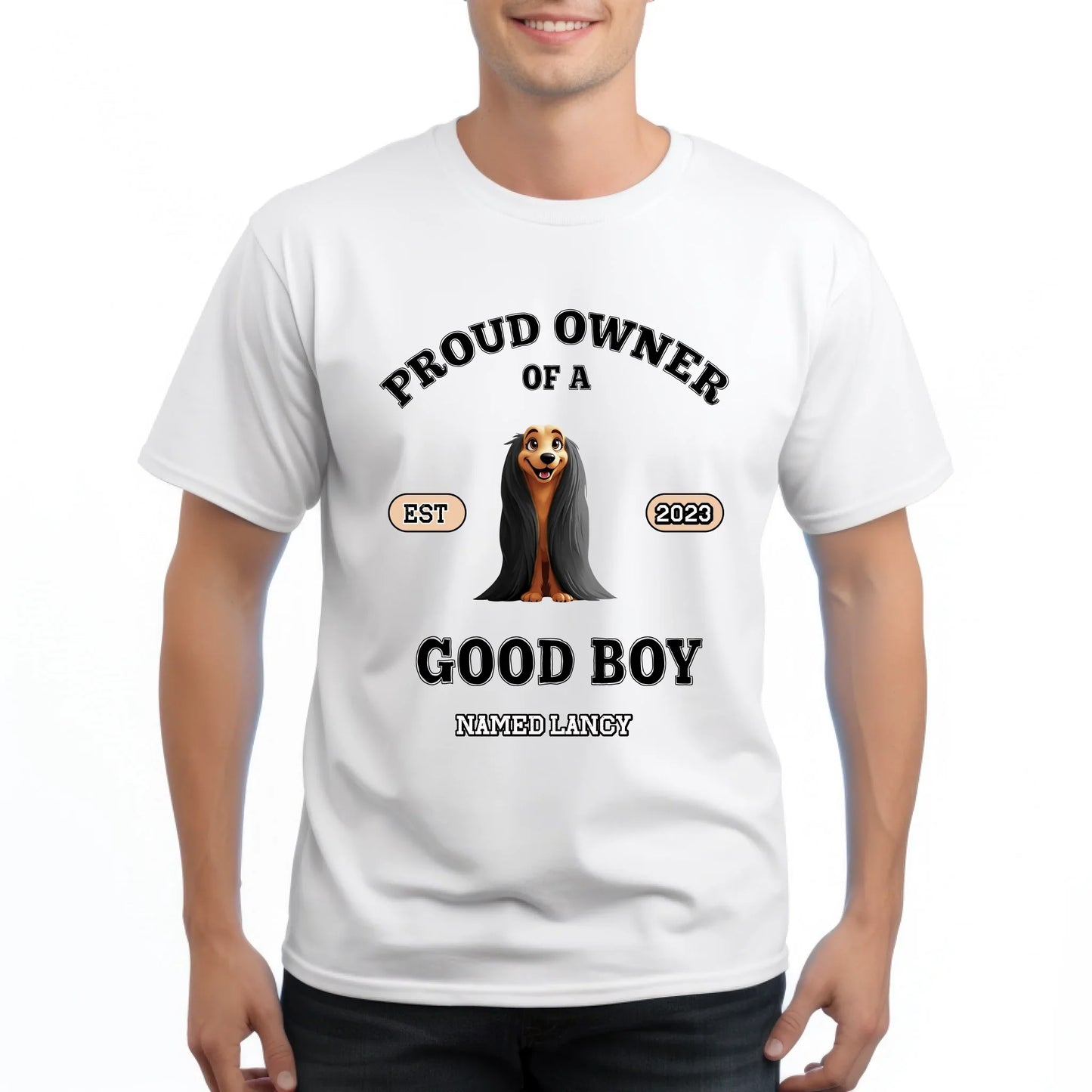 Custom Pet Shirt – Proud Owner of a Good Boy Personalized Year & Pet Hoodie, Sweatshirt | InkThreadWorks.com (Image 1)
