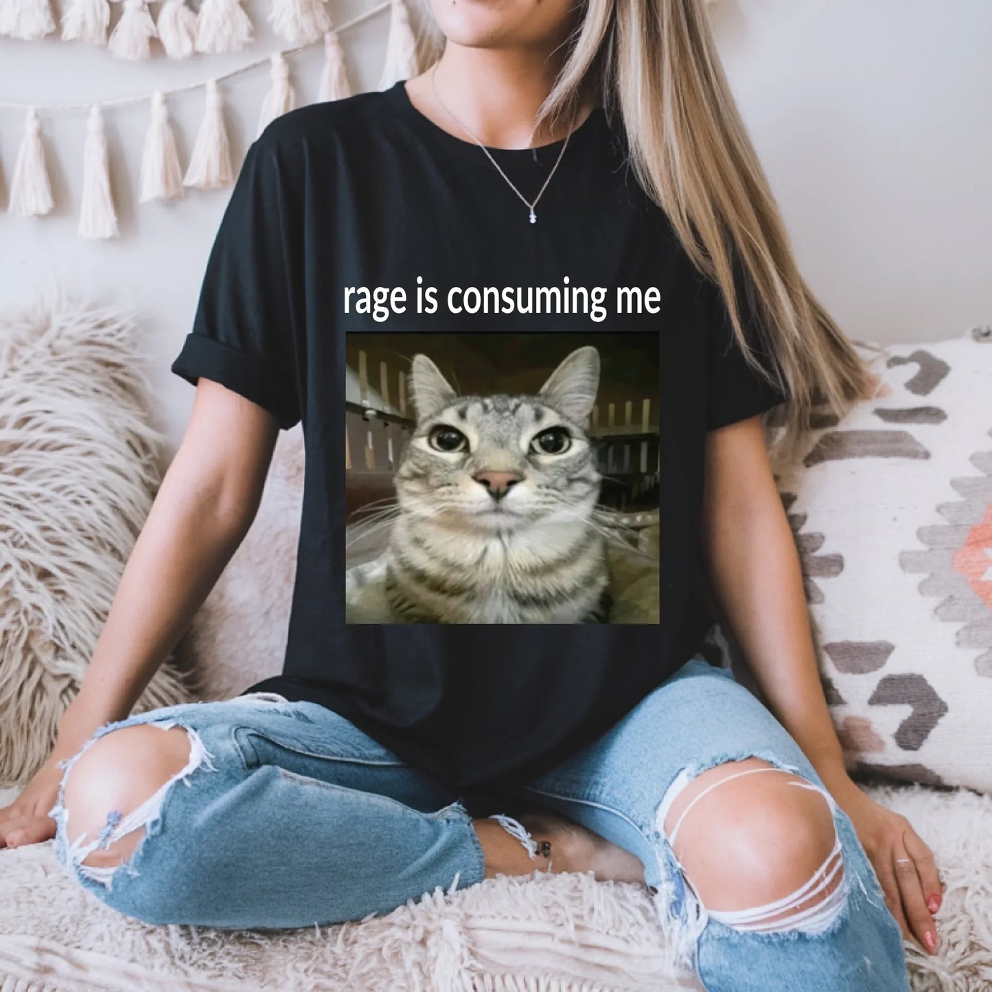 Funny Cat Meme Shirt – “Rage Is Consuming Me” Graphic Tee Unisex Hoodie, Sweatshirt | InkThreadWorks.com (Image 3)