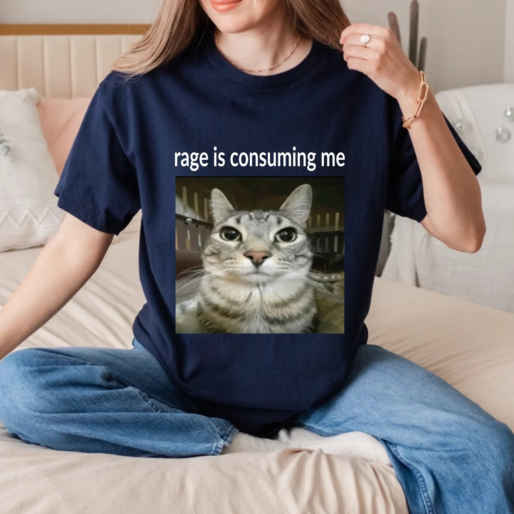 Funny Cat Meme Shirt – “Rage Is Consuming Me” Graphic Tee Unisex Hoodie, Sweatshirt | InkThreadWorks.com (Image 1)