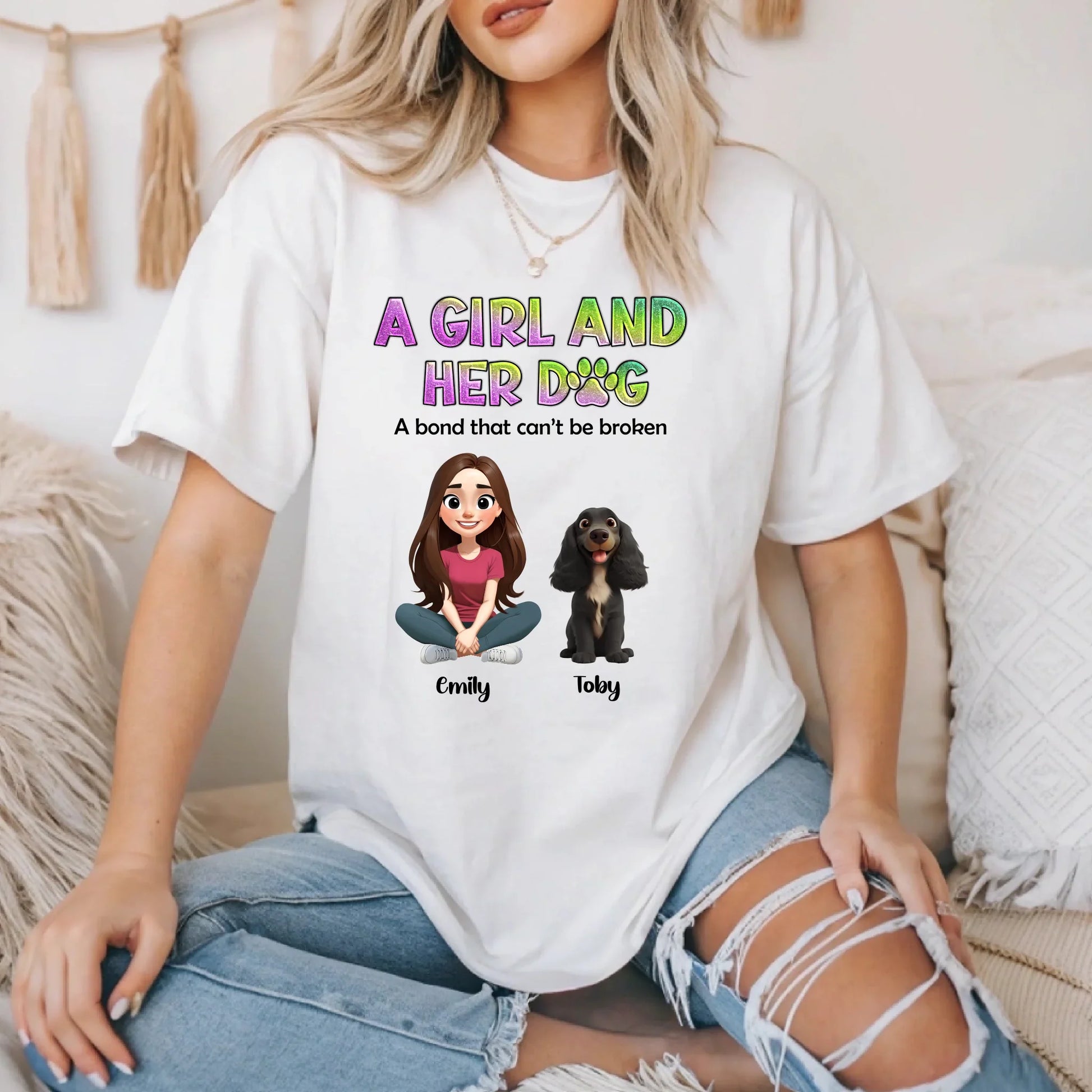 Custom “A Girl and Her Dog” Shirt – Personalized Girl & Pet Name Tee Hoodie, Sweatshirt | InkThreadWorks.com (Image 1)