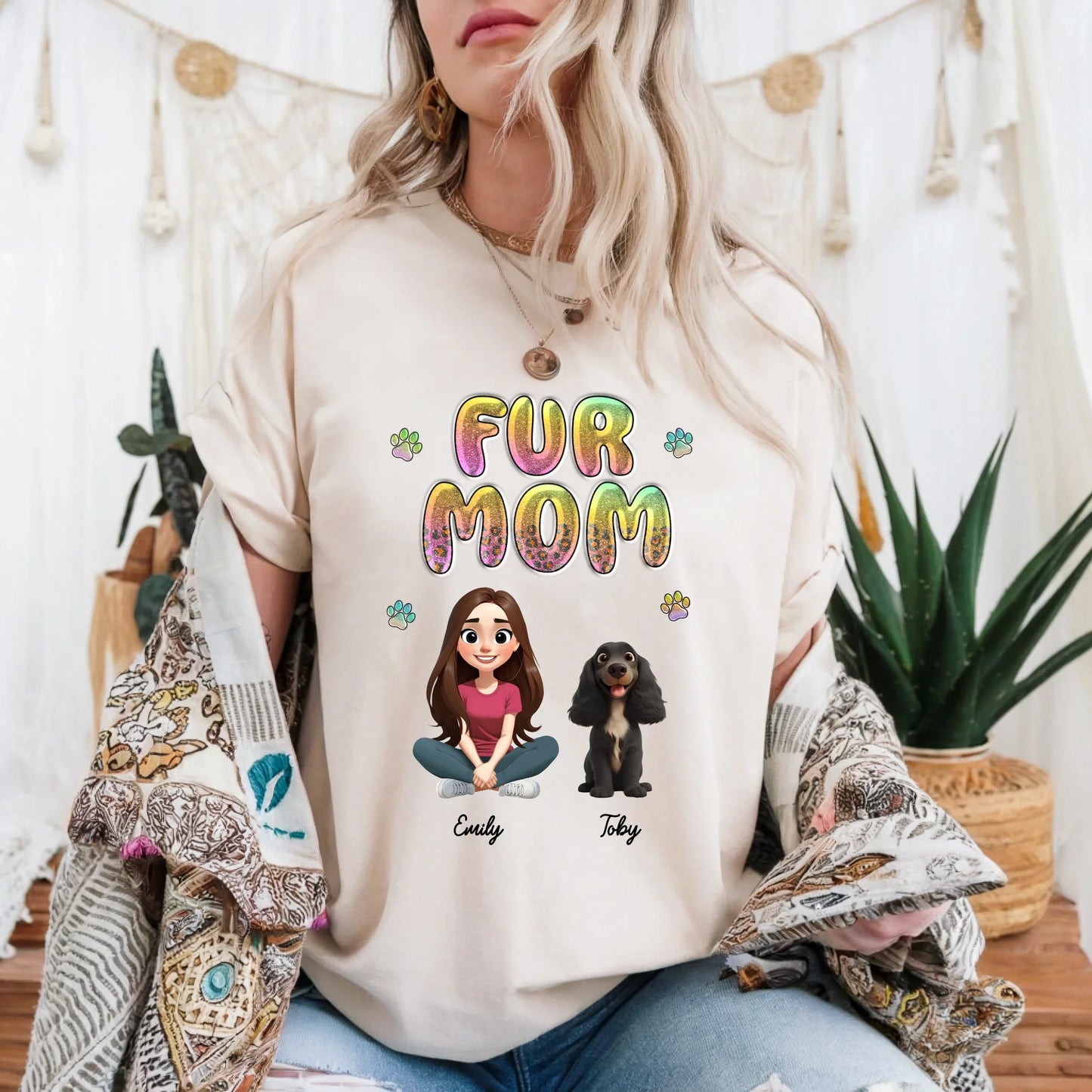 Custom “Fur Mom” Shirt – Personalized Pet & Owner Cartoon Character Tee Hoodie, Sweatshirt | InkThreadWorks.com (Image 1)