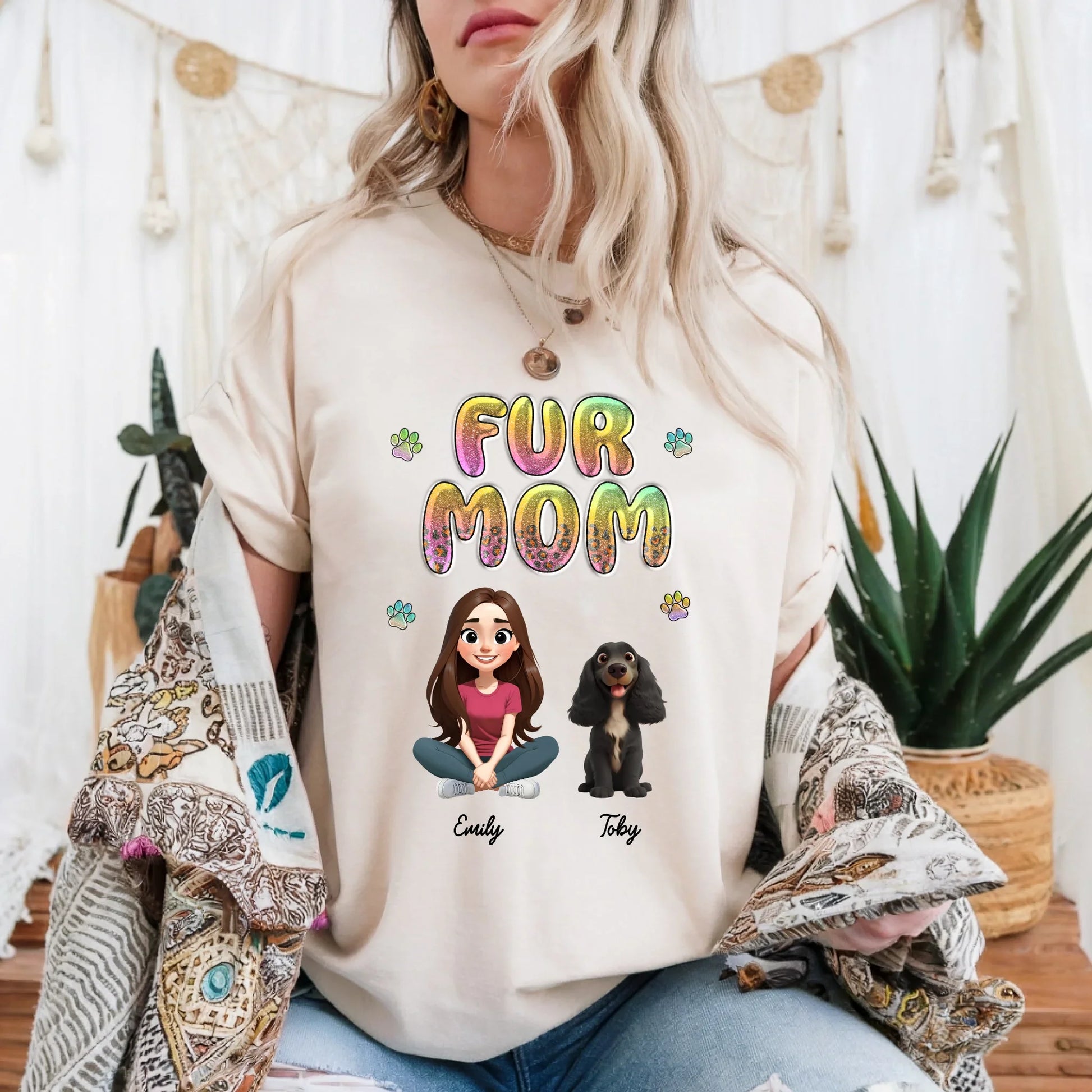 Custom “Fur Mom” Shirt – Personalized Pet & Owner Cartoon Character Tee Hoodie, Sweatshirt | InkThreadWorks.com (Image 1)