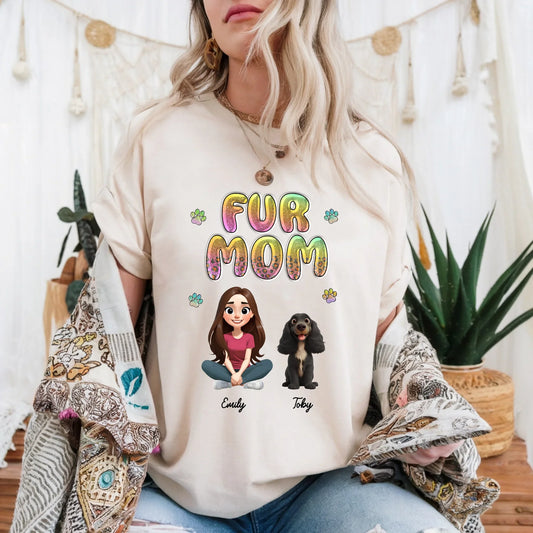 Custom “Fur Mom” Shirt – Personalized Pet & Owner Cartoon Character Tee Hoodie, Sweatshirt | InkThreadWorks.com (Image 1)