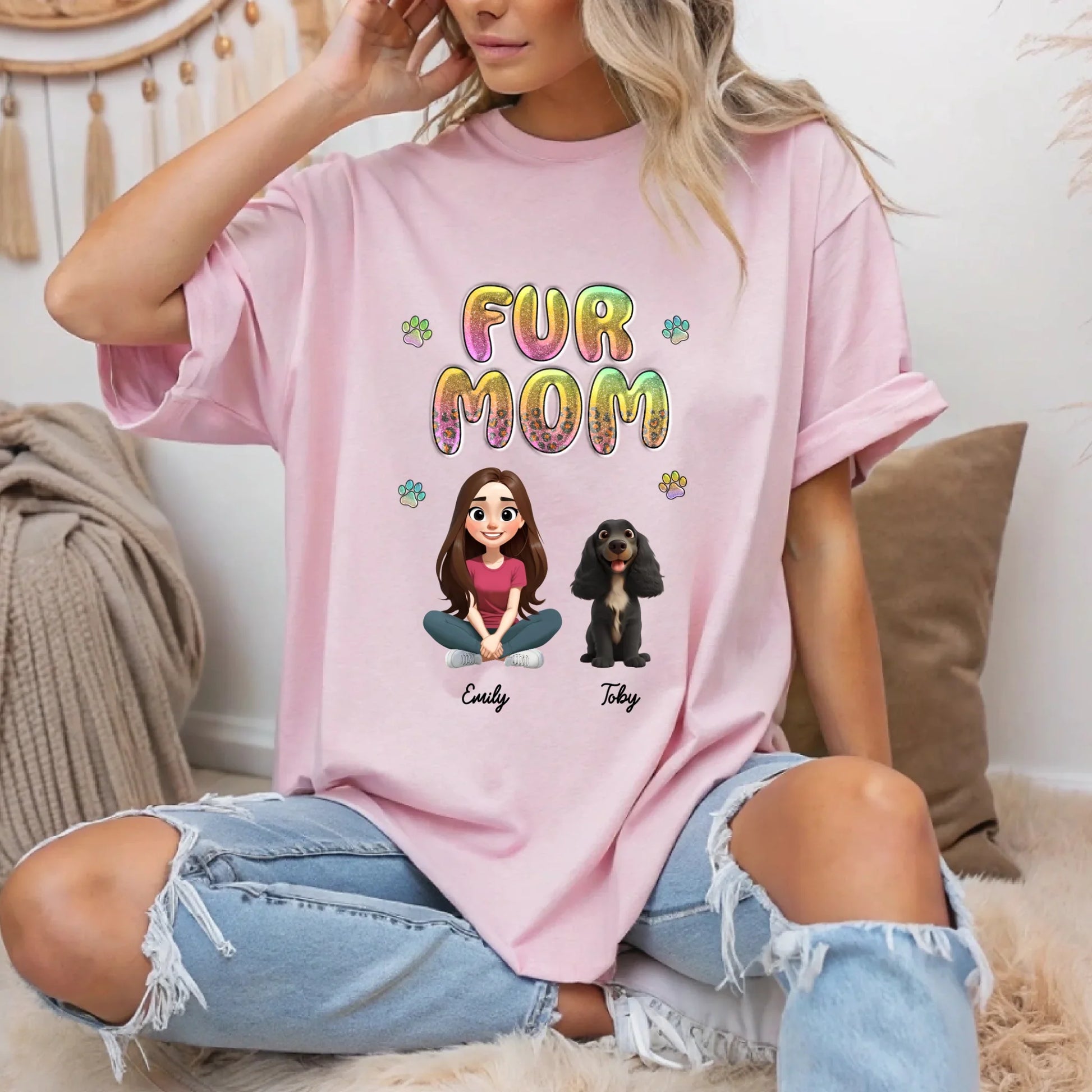 Custom “Fur Mom” Shirt – Personalized Pet & Owner Cartoon Character Tee Hoodie, Sweatshirt | InkThreadWorks.com (Image 2)