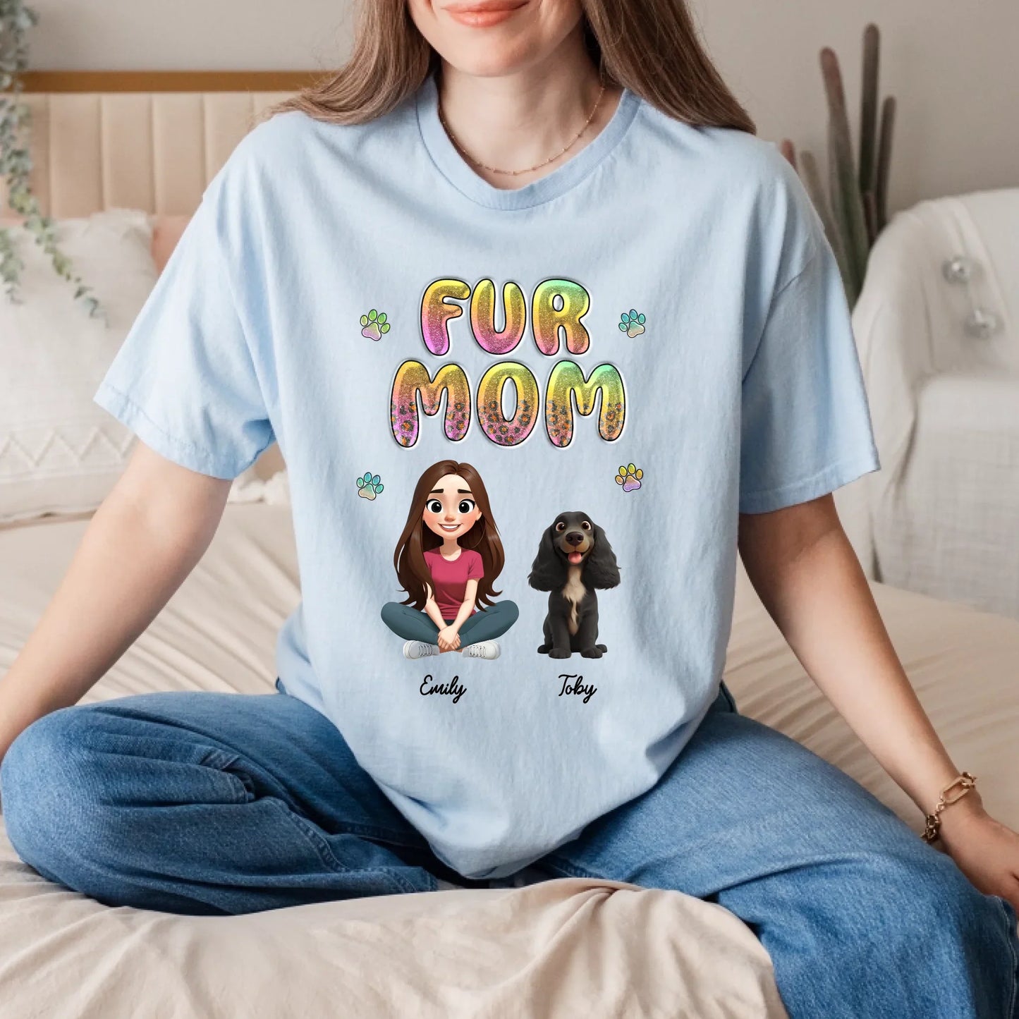Custom “Fur Mom” Shirt – Personalized Pet & Owner Cartoon Character Tee Hoodie, Sweatshirt | InkThreadWorks.com (Image 3)