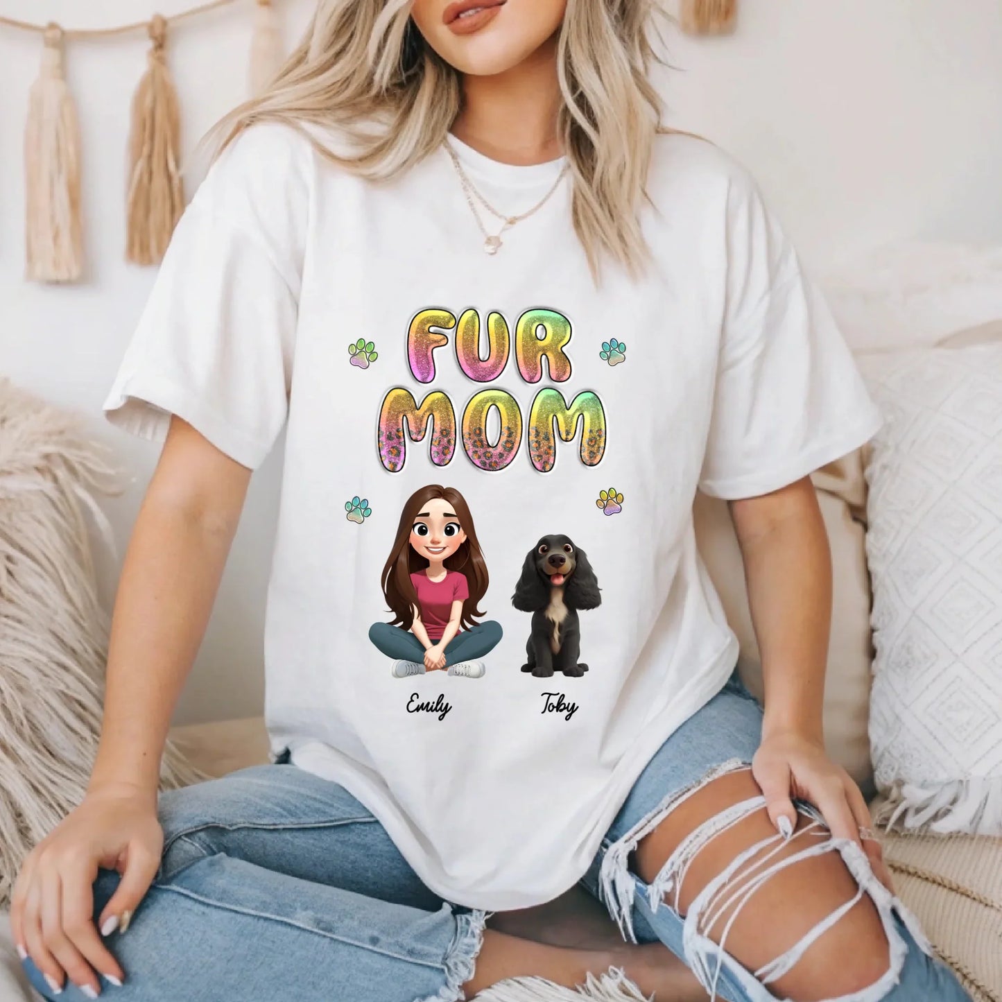 Custom “Fur Mom” Shirt – Personalized Pet & Owner Cartoon Character Tee Hoodie, Sweatshirt | InkThreadWorks.com (Image 4)