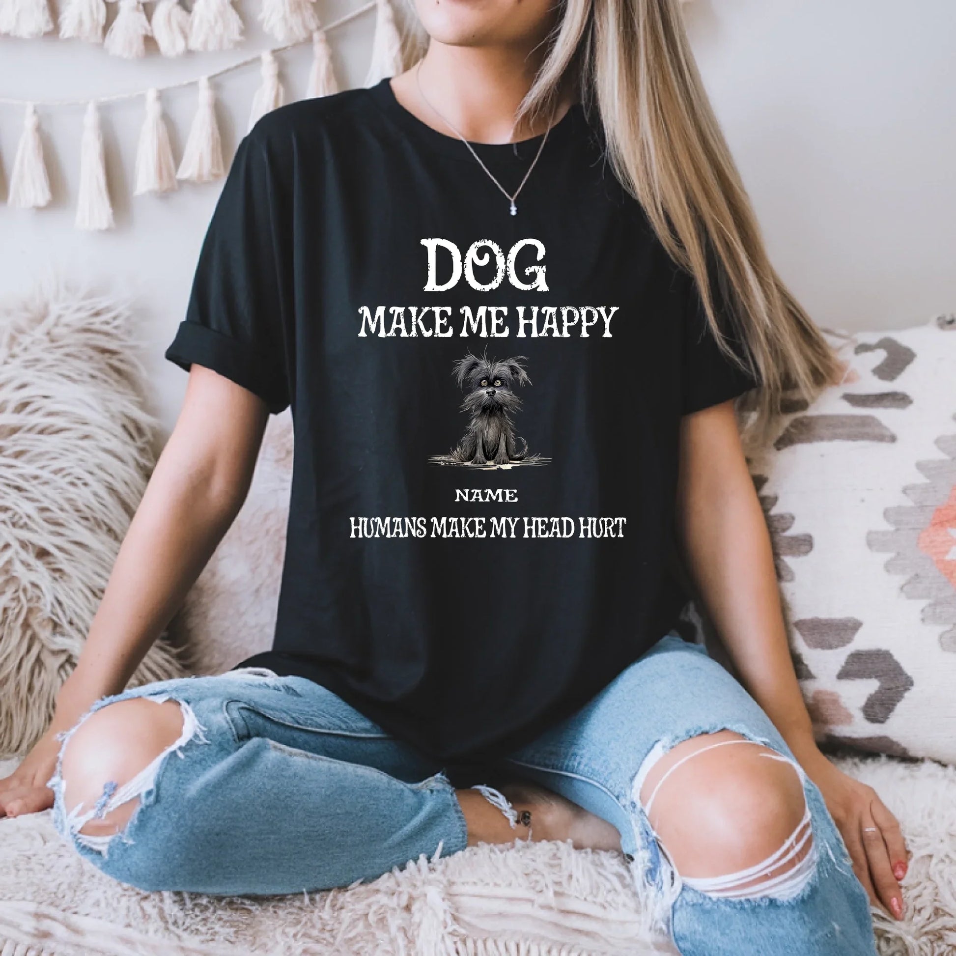 Custom Dog Shirt – “Dogs Make Me Happy” Personalized Pets & Year Tee Hoodie, Sweatshirt | InkThreadWorks.com (Image 1)