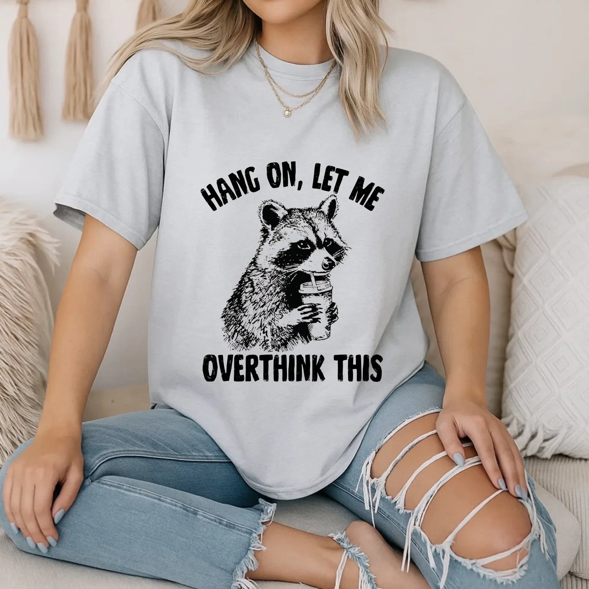 Funny Raccoon Shirt – “Hang On Let Me Overthink This” Graphic Tee Hoodie, Sweatshirt | InkThreadWorks.com (Image 5)