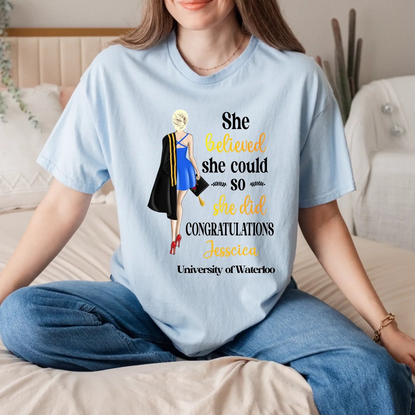 Custom Graduation Shirt – “She Believed She Could” Personalized Tee Hoodie, Sweatshirt | InkThreadWorks.com (Image 3)