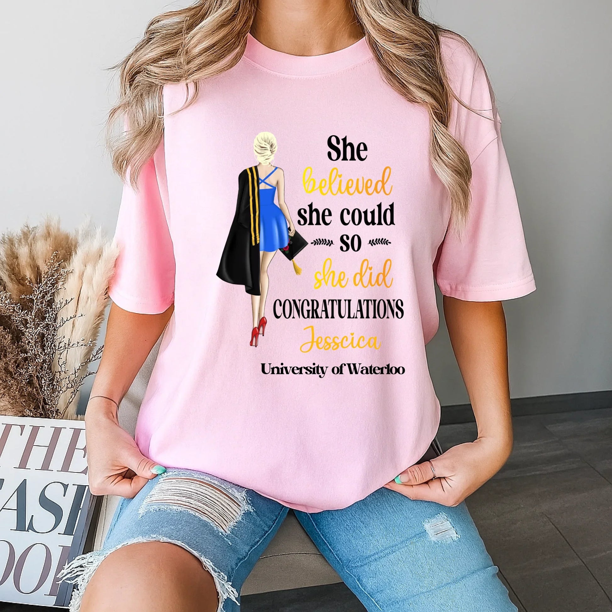 Custom Graduation Shirt – “She Believed She Could” Personalized Tee Hoodie, Sweatshirt | InkThreadWorks.com (Image 4)