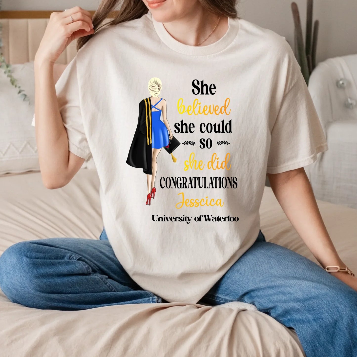 Custom Graduation Shirt – “She Believed She Could” Personalized Tee Hoodie, Sweatshirt | InkThreadWorks.com (Image 5)