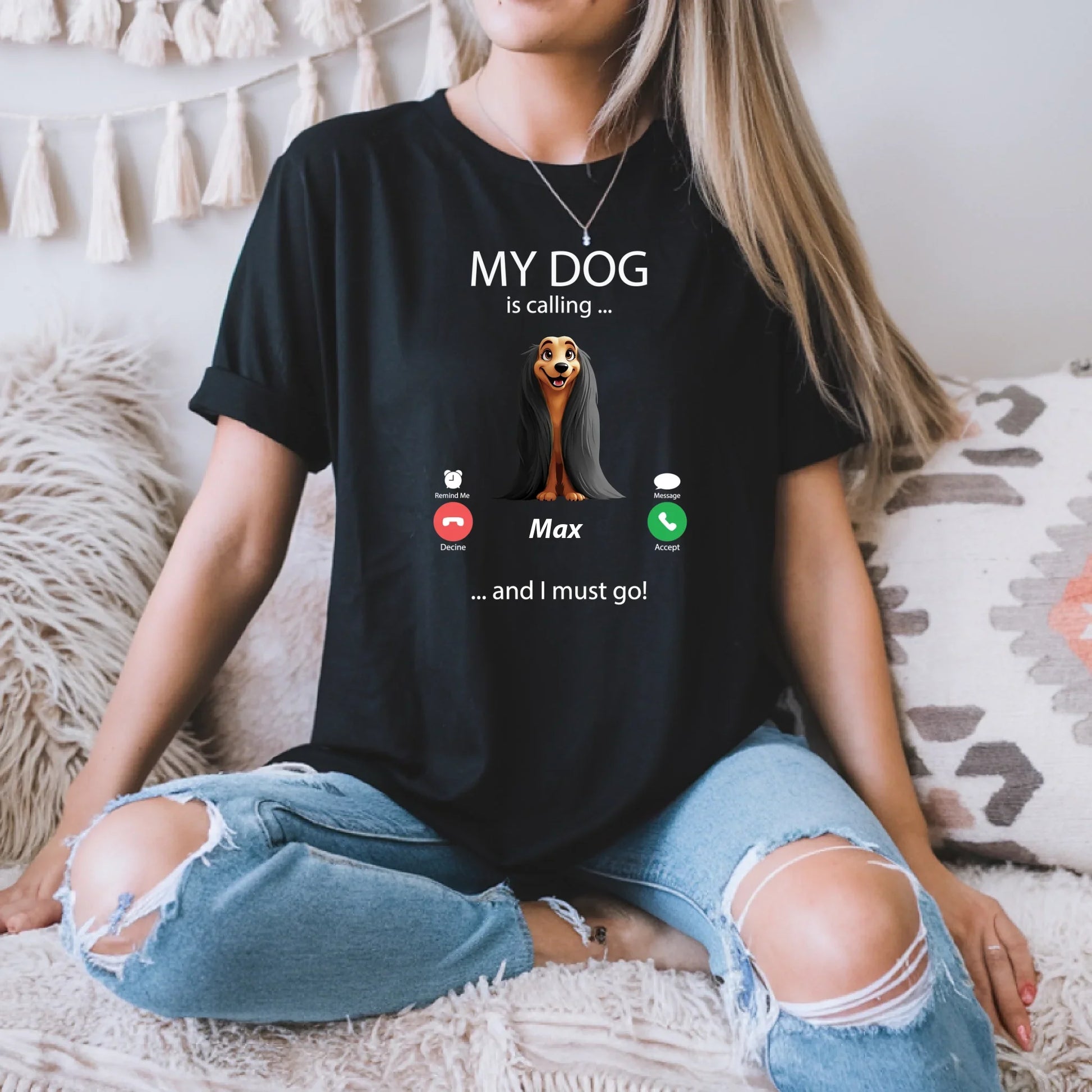 Custom Dog Shirt – “My Dog Is Calling” Personalized Pet & Name Tee Hoodie, Sweatshirt | InkThreadWorks.com (Image 1)